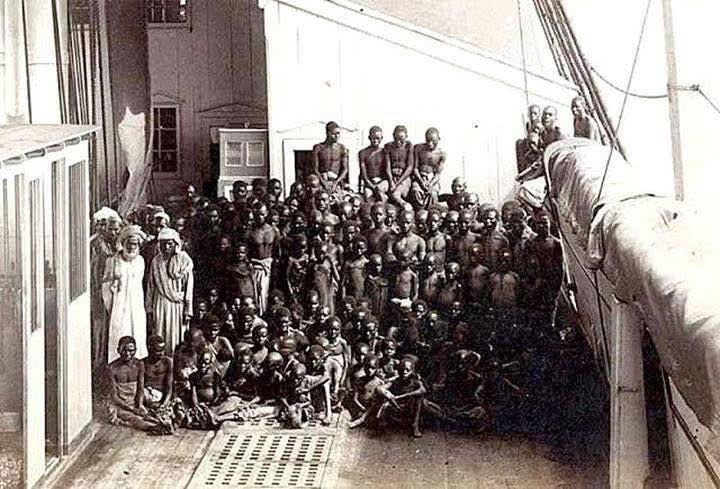 Rescued Slaves Crowd the Deck of the HMS Daphne, 1868