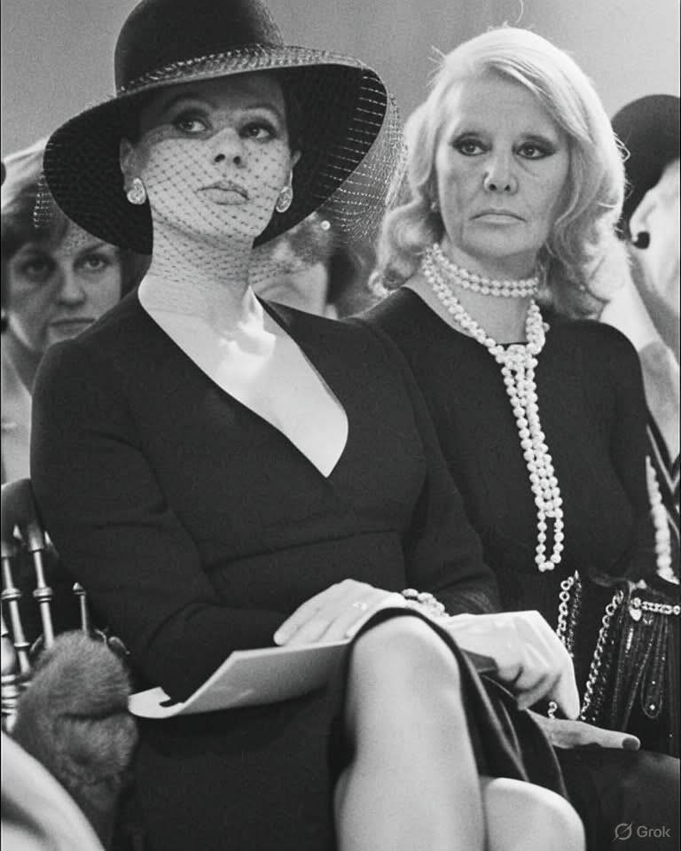 Sophia Loren and her mother at a Christian Dior fashion show in Paris, France, 1974.