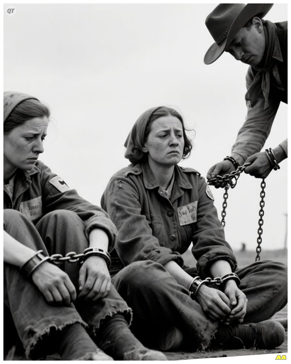“You Won’t Need These…” — German POW Women Froze When Cowboys Removed Their Chains Texas, 1944. The sun blazed across a sky so wide it felt endless, burning down on the wire fences and wooden guard towers of Camp Hern. Dust hung in the air, still as glass, while a dozen German women stood near the corral, bareheaded, silent, squinting at the light. They had expected shackles. Instead, they found saddles. But first, a rancher named Jack Morrison walked forward with bolt cutters in his weathered hands, gestured at the chains binding their wrists, and said words through an interpreter that none of them would ever forget. You do need this here. Greta Hoffman was 23 when she became a prisoner of war. She’d served in the Lufafa as a communications specialist, not flying, not fighting directly, but manning radio equipment at a military airfield outside Berlin. When Allied forces had swept through in the spring of 1944, her unit had been captured intact. Dozens of women suddenly transformed from military personnel into enemy prisoners, from people with purpose into problems requiring bureaucratic solutions. The processing center in France had been the first shock. Stripped of uniforms, dressed in prison clothes marked with large letters identifying them as captured enemy, sorted by nationality and gender in perceived security risk. The men were separated immediately. The women, perhaps 50 from various units, were herded together, chained at the wrists in groups of four, loaded onto trucks heading to ports where ships waited to carry them across an ocean most had never seen. The chains were standard procedure………….