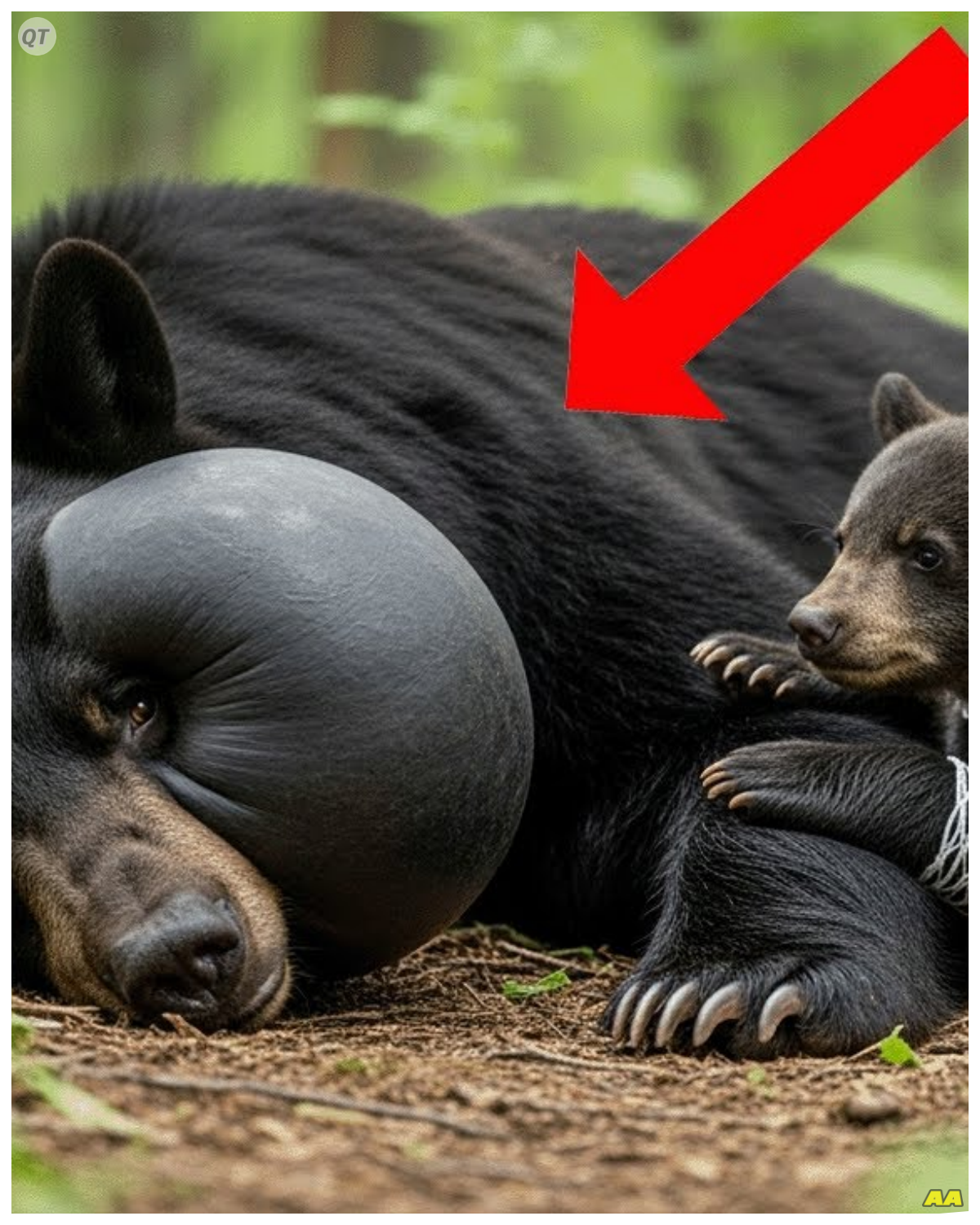 In the heart of a dense, shadowy forest, a sick mother bear lay helplessly on the ground, her body trembling with fatigue. 🐻  Her cub, small and vulnerable, nestled close to her side, sensing the urgency of their dire situation. 😢  Hours passed like an eternity, the sun dipping below the horizon, casting eerie shadows that danced around them. 🌅  The air was thick with tension, as if the forest itself held its breath, waiting for a miracle to unfold. ⏳  Would help arrive before it was too late? The mother bear’s heart raced with fear, her instincts screaming for survival. 🌌  Just then, the distant sound of voices broke the silence, igniting a flicker of hope in her weary heart.  But as the rescuers approached, they were met with an unexpected sight that would change everything.  What secrets lay hidden in the shadows of the forest?  Click the link to read more 👇