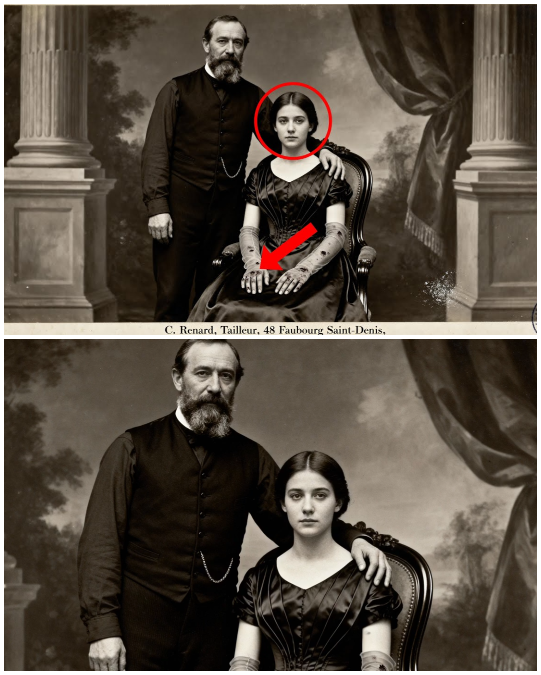 This 1884 studio portrait looks proud until you see the seamstress’s hand.