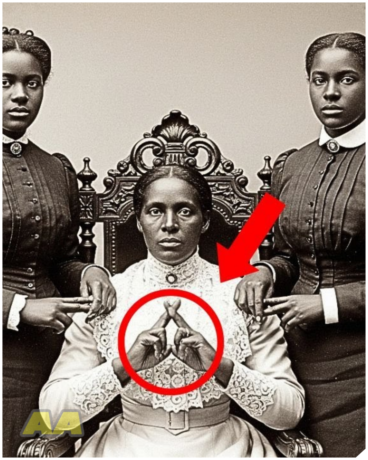 It was just a portrait of a mother and her daughters — but look more closely at their hands.