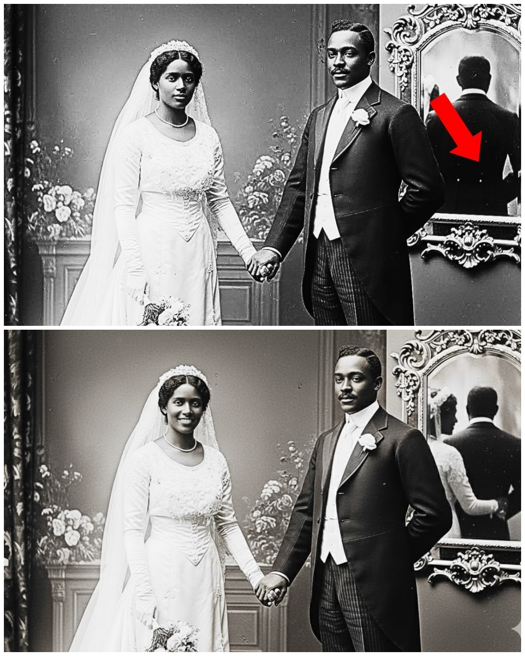 This 1904 wedding portrait looks elegant — until you see what the groom is hiding