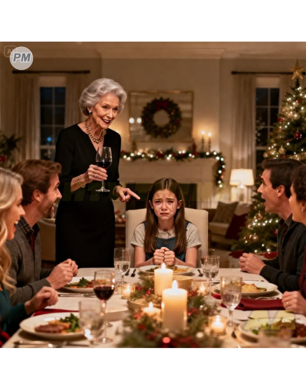 hristmas Eve dinner at the Harrington house had always been an almost sacred ritual. The long table, covered with an immaculate white tablecloth, was surrounded by forced laughter, glasses of red wine, and polite comments that masked old tensions.