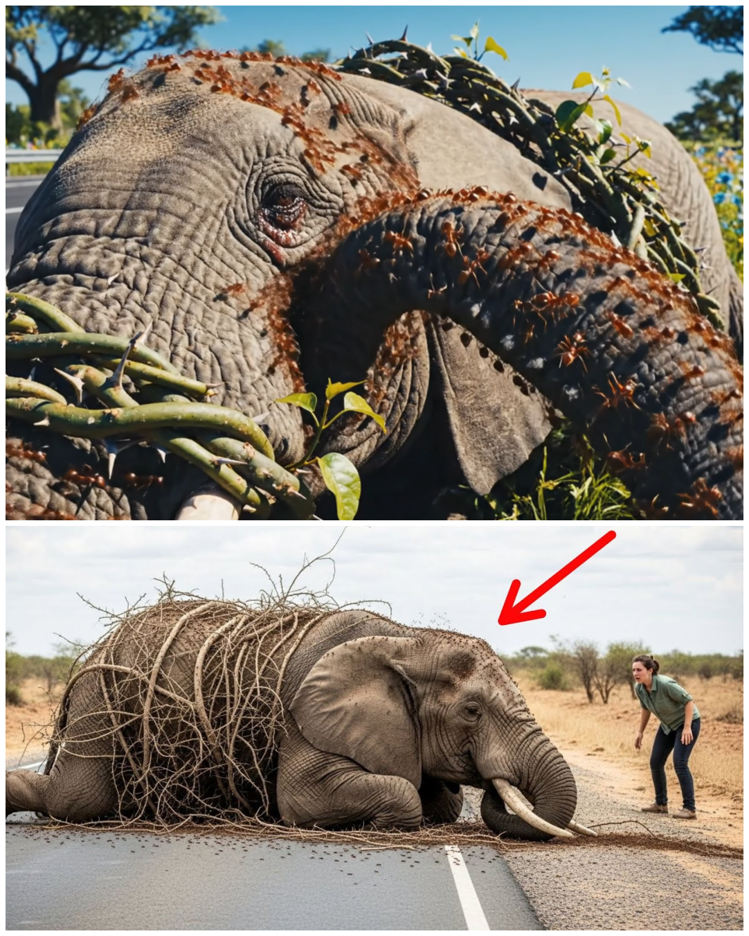 (VIDEO) Rescuing an Elephant Trapped in Thorny Vines and Fire Ants