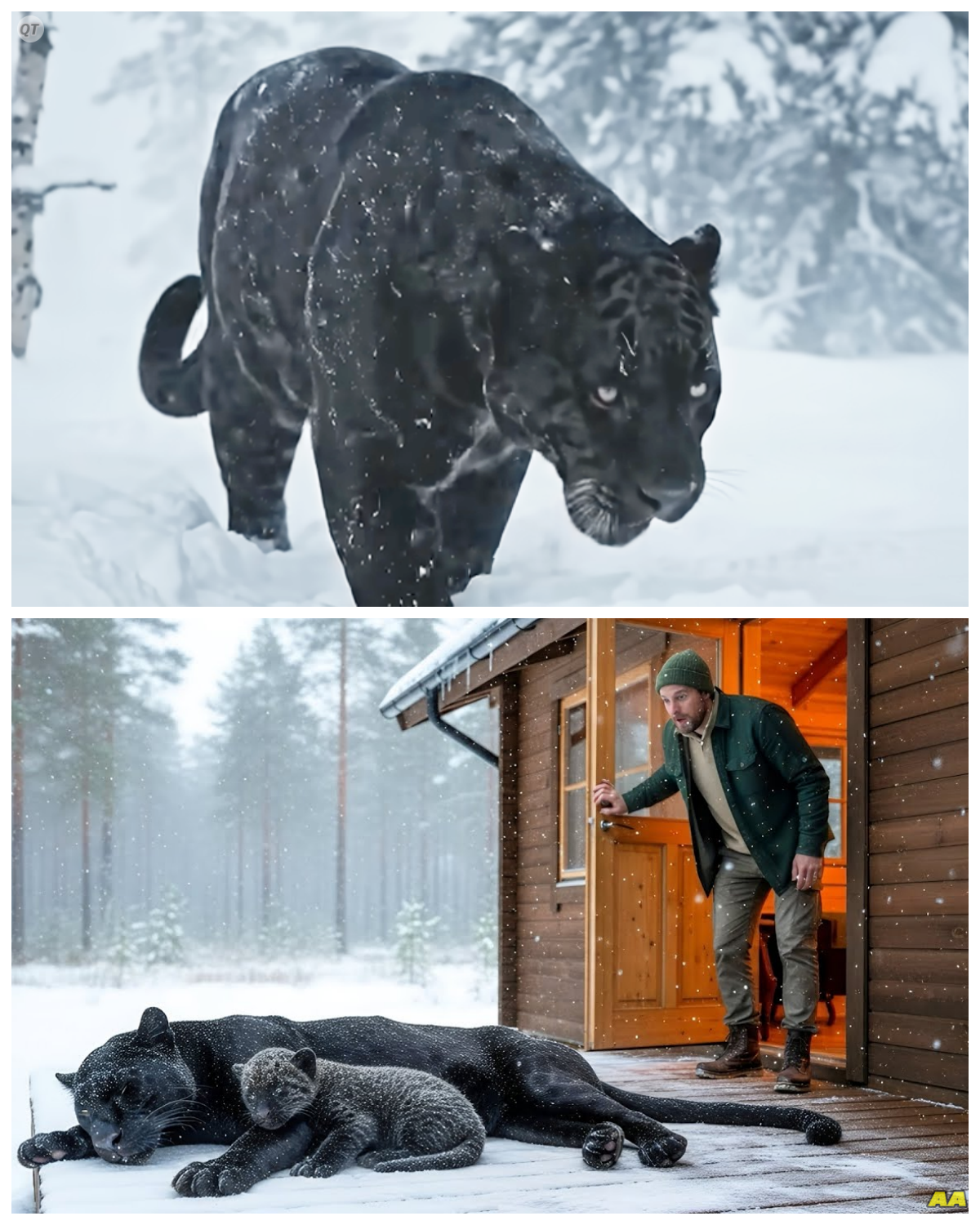 In the depths of a frigid winter, a wildlife rescuer ventured into the snowy wilderness, unaware of the life-changing encounter that awaited him. As he trekked through the snow-covered landscape, he stumbled upon a sight that stopped him in his tracks. A mother black panther lay frozen solid, her body encased in ice, while her helpless cubs huddled nearby, shivering and scared. 🐆❄️ The rescuer’s heart sank at the sight, knowing he had to act quickly to save them. What could have led to this desperate situation, and would he be able to bring them back to safety? The Race Against Time With determination in his heart, the rescuer rushed to the panther’s side, assessing the situation. He could see the fear in the eyes of the cubs, their small bodies trembling as they watched him approach. Time was of the essence; he needed to thaw the mother and ensure the cubs were safe. Using all his strength, he carefully began to chip away at the ice, hoping to free the panther before it was too late. Would he succeed in his mission, or would the harsh elements claim another life? ⏳💔 A Miraculous Rescue After what felt like hours of relentless effort, the ice finally began to crack. With one final push, the rescuer managed to free the mother panther from her icy prison. As she stirred, the cubs rushed to her side, their cries of joy filling the air. But the rescuer knew the battle was not over; the mother needed warmth and care to recover from her ordeal. Could he provide the sanctuary she needed, and would she accept his help? 🌟🏞️ The Healing Journey Days passed as the rescuer took the panther family into his care, providing warmth and nourishment. The mother gradually regained her strength, and the cubs began to play, their spirits lifted by the newfound safety. Yet, the rescuer remained vigilant, knowing that the wild was never far away. As he watched the family heal, he couldn’t shake the feeling that something extraordinary was about to happen. What new challenges and surprises awaited them in this unexpected journey? 🐾❤️ The Unbelievable Twist Just when everything seemed to be settling down, the rescuer noticed something unusual. The mother panther, now fully recovered, began to exhibit strange behaviors. She would often stare intently at the tree line, her ears perked up as if sensing something beyond the ordinary. Then, one fateful morning, as the sun rose over the horizon, a group of wild panthers emerged from the woods. Could it be that they were her family, searching for her after all this time? 🌅🐆 Conclusion The sight of the wild panthers approaching sent a thrill of anticipation through the rescuer. Would the mother panther choose to return to the wild, or would she stay with the man who saved her life? The tension hung in the air, leaving everyone on the edge of their seats, wondering what decision she would make. This unexpected reunion could change everything for the rescued family and the rescuer himself. Click the link to read more 👇