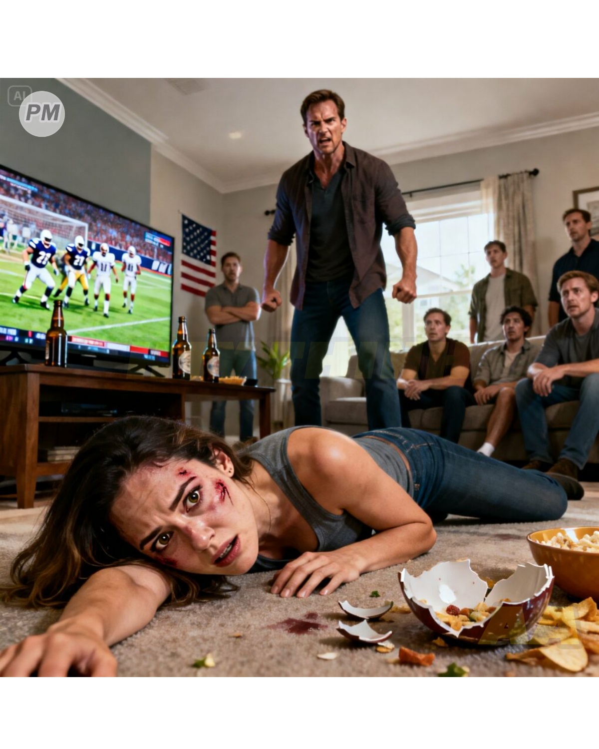 I used to think the bruises on my face were my shame, until my husband called them his pride. “Watch the game and don’t embarrass me,” he warned me. When his team lost, he kicked me and knocked me to the ground in front of his friends. The room went cold. Someone whispered, “Did he just…?” As I lay there, trembling, a single thought pierced through the pain: if they saw the truth tonight… my life would never be the same.