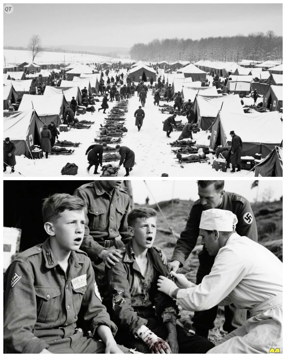 Teenage German POWs Were Shocked When American Medics Treated Their Wounds France, December 1944. The Battle of the Bulge had just begun, and the field hospital outside Baston operated in chaos wounded, arriving faster than medics could process them. Blood staining snow pink, the air thick with smoke and antiseptic and fear. Among the arriving casualties were 16 German prisoners, most younger than 18, conscripted in the war’s desperate final months. They’d been told that capture meant torture and death, that American medics would let them die untreated. Instead, a sergeant with tired eyes looked at their wounds and said simply, “Your patients now. We treat patients. ” The boys couldn’t believe what happened next. The youngest was 15. His name was Carl Hoffman, and he shouldn’t have been in uniform at all, much less lying on a stretcher with shrapnel and his leg blood soaking through improvised bandages, consciousness fading in and out. While American voices spoke around him in a language he barely understood, he ded the peopleless militia when recruiters came through his village in October. The truth was they hadn’t asked many questions. Germany was running out of men, running out of time, running out of everything except desperation and propaganda. Boys and old men were all that remained, and the regime took what it could get. Carl had believed what they told him, that Germany could still win if everyone fought………..