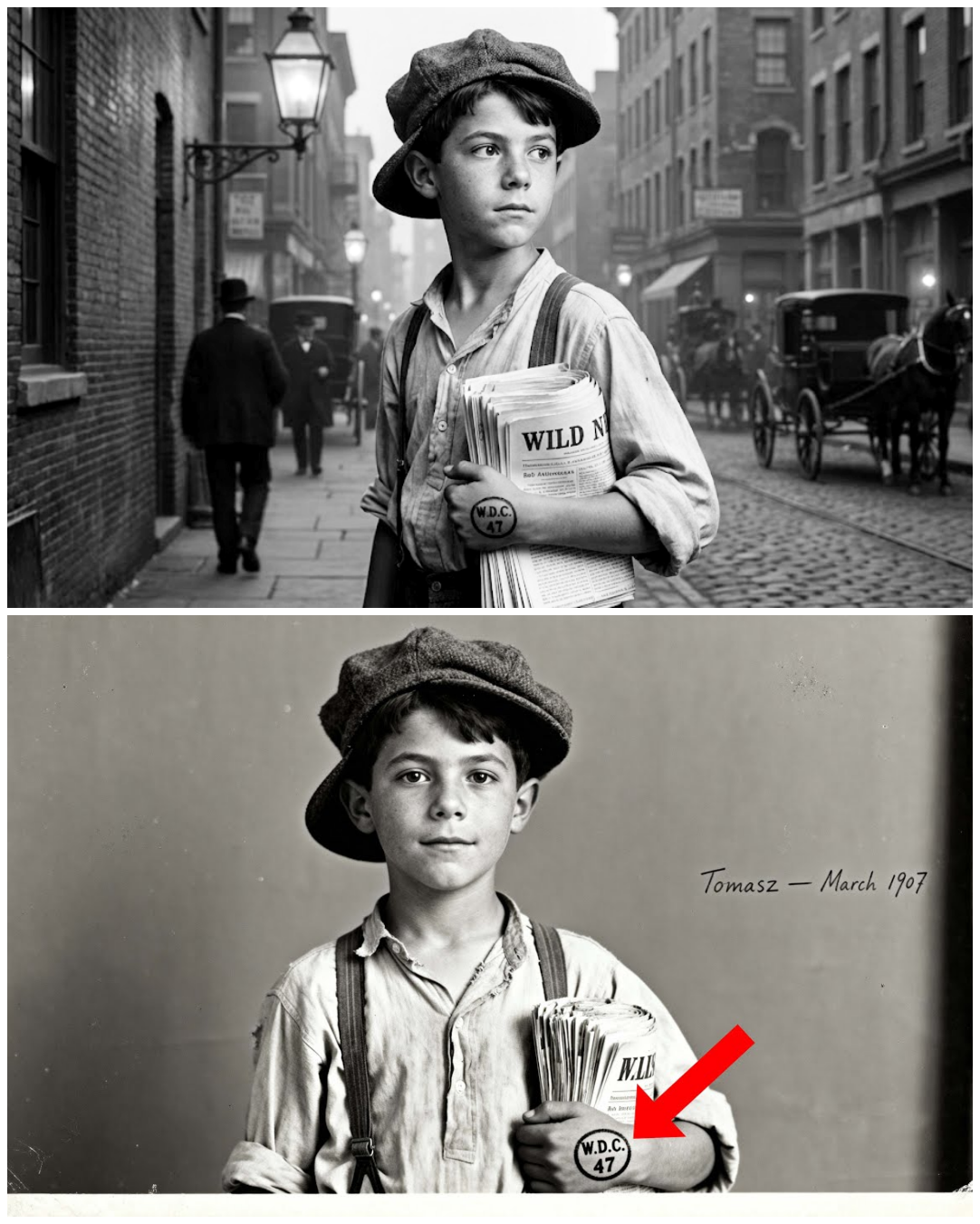 This 1907 Portrait of a Newsboy Looks Confident Until You Notice the Stamp on His Hand