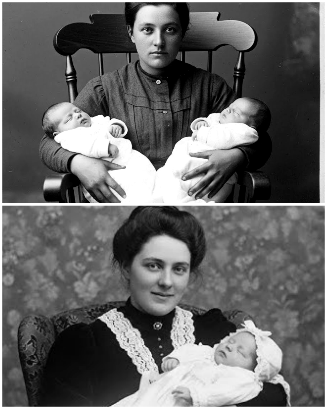 This 1912 portrait shows a mother with two babies — but something about the younger one is deeply…