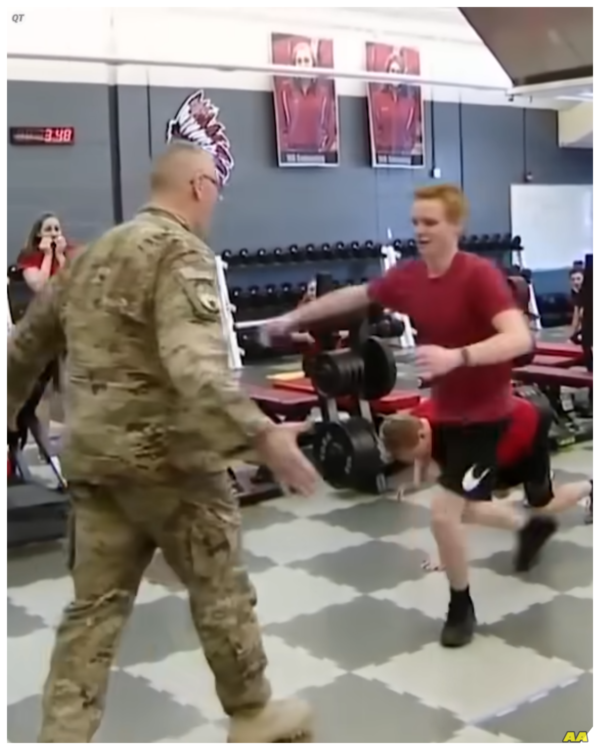 Story Opening: A Father’s Return in the Gym In the heart of the bustling city, the gym was alive with energy.  Weights clanked, and the sound of laughter echoed off the walls.  But in a corner, a young man stood alone, his heart heavy with anticipation. 💔  Today was different; today was the day he would see his father, a soldier who had been away for far too long.  As he wiped the sweat from his brow, memories flooded back—days spent training together, the laughter they shared, and the lessons learned.  The door swung open, and in walked a familiar figure, clad in a military uniform that seemed to hold the weight of the world.  The young man’s heart raced; could it really be him?  Their eyes met, and in that moment, time stood still.  With a rush of emotions, the young man rushed forward, and they embraced tightly, tears streaming down their faces.  “I missed you so much, Dad!” he exclaimed, his voice choked with emotion.  “I missed you too, son. More than you can imagine,” the soldier replied, his voice thick with tears. 😢  They pulled back, looking into each other’s eyes, both trying to comprehend the reality of this moment.  The gym, once a place of solitude for the young man, transformed into a sanctuary filled with love and connection.  As they shared stories of their time apart, laughter mixed with tears, and the bond they once had felt stronger than ever.  But just as they began to settle into their reunion, a loud crash echoed from the weightlifting area, drawing their attention.  A barbell had fallen, and a group of gym-goers rushed to help.  The soldier instinctively stepped forward, ready to assist, but his son grabbed his arm, pulling him back.  “Dad, you’re home now. You don’t have to fight anymore,” he said, his voice trembling with both pride and concern.  In that moment, the soldier realized that his greatest battle was not in the gym or on the battlefield, but in reconnecting with his family and leaving the past behind.  What challenges would they face together now?  The answers hung in the air, waiting for them to explore.  To be continued...  Click the link to read more 👇