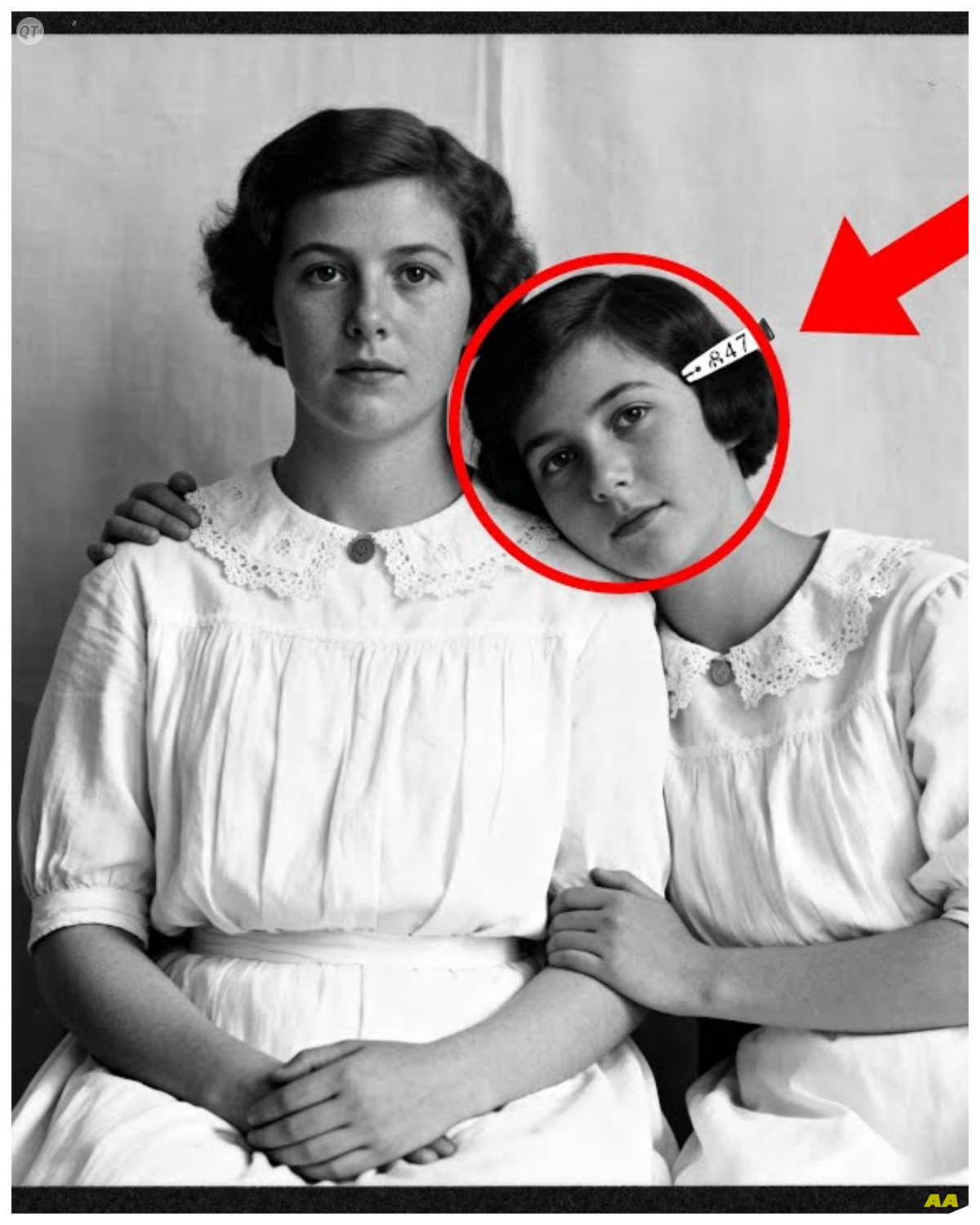 This 1925 Portrait of Two Sisters Looks Sweet Until You Notice The Hairpin  This 1925 portrait of two sisters looks sweet until you notice the hair pin.  The photograph seems ordinary at first.  Two young women in matching white dresses, their shoulders touching, their faces turned slightly toward each other in that way studio portraits demanded.  It could be any family portrait from the 1920s, preserved in tissue paper and tucked into an album somewhere between wedding photos and baby pictures until one detail refuses to let go.  Margaret Hollis finds the photograph in April of 2019 in the basement of a Baptist church in Lynchburg, Virginia.  She is a curator for the state’s historical society, 32 years old, trained in preservation and artifact authentication.  The church is being renovated and the congregation has asked the historical society to sort through boxes of donated materials before anything gets thrown away.  Most of it is junk.  Old himnels with water damage.  Programs from Easter services in the 1970s……….