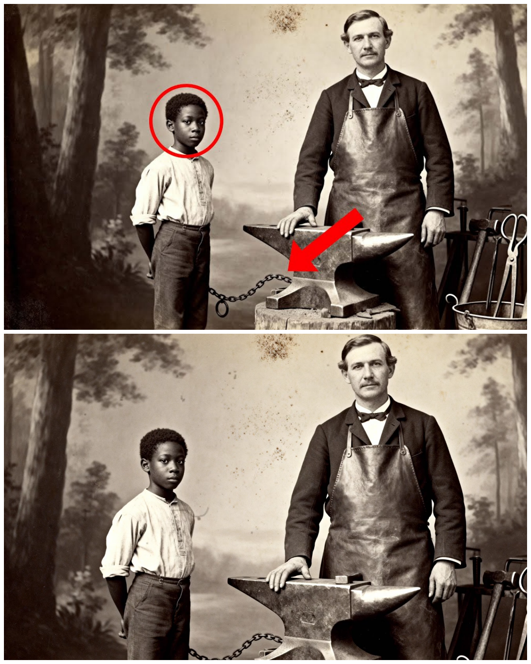 This 1877 Portrait of a Blacksmith and Boy Looks Ordinary Until You Notice the Iron Ring