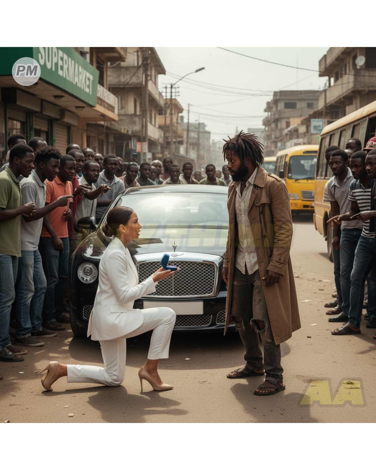 A hush fell over the people gathered in front of the Supersave market; everyone stopped moving, their eyes fixed on a single point.