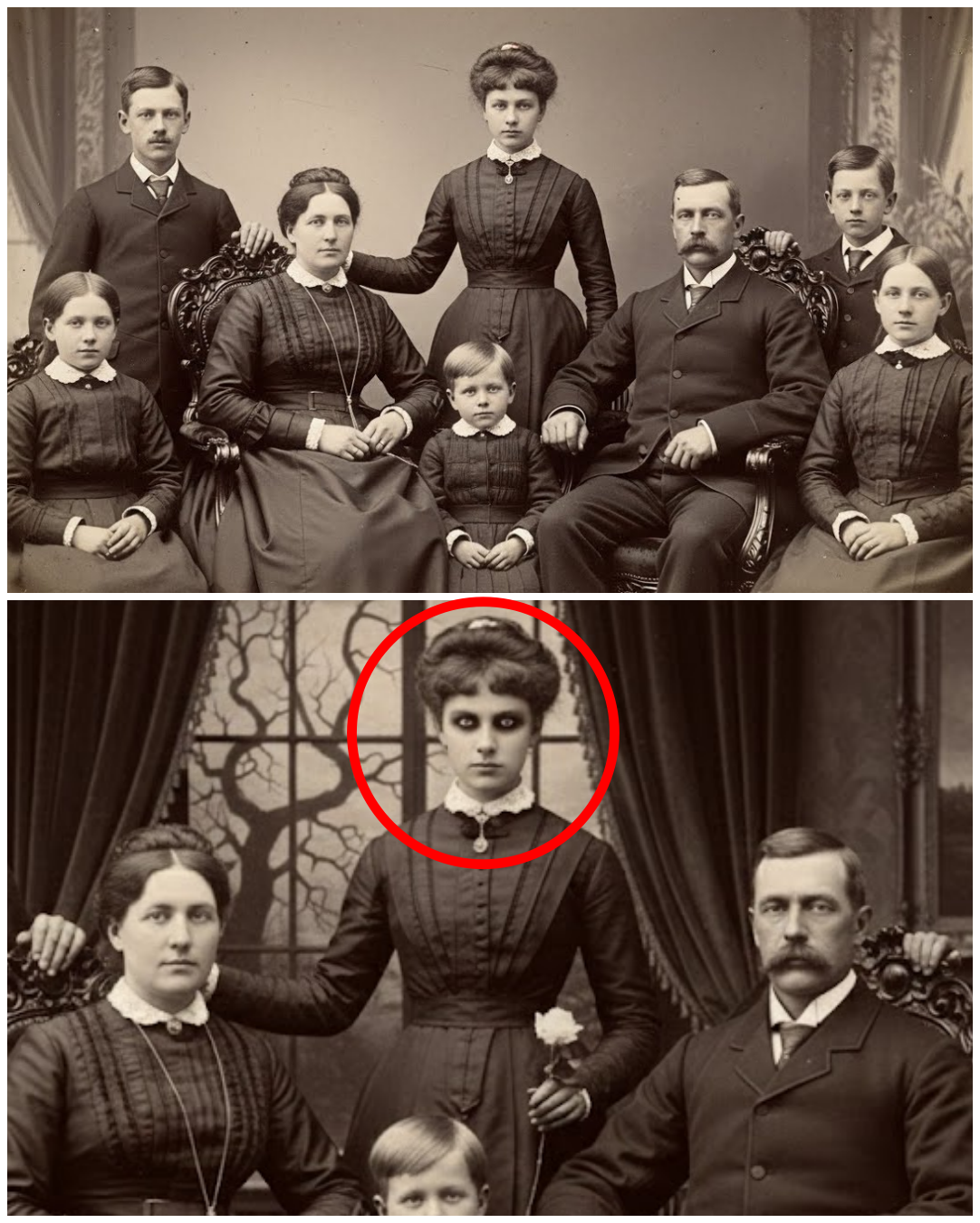 A Family Lines Up for a Portrait — but the Eldest Daughter’s Eyes Follow You No Matter Where You …