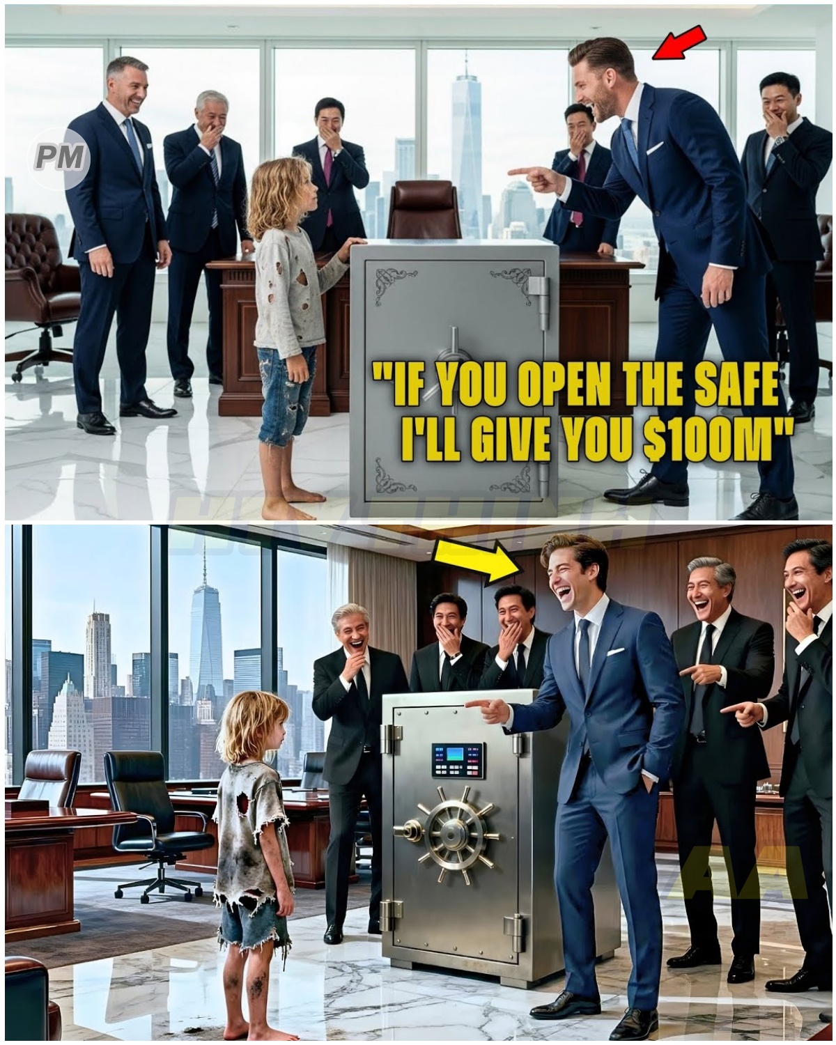 A barefoot boy stood in the luxurious penthouse, staring at the impossible safe. The billionaire smirked, “I’ll give you $100 million if you open it.”