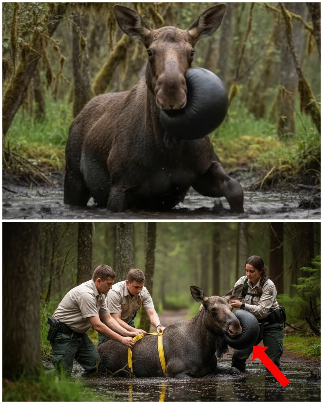Pregnant Moose Lay Helpless in the Swamp for Hours – An Amazing Rescue Story