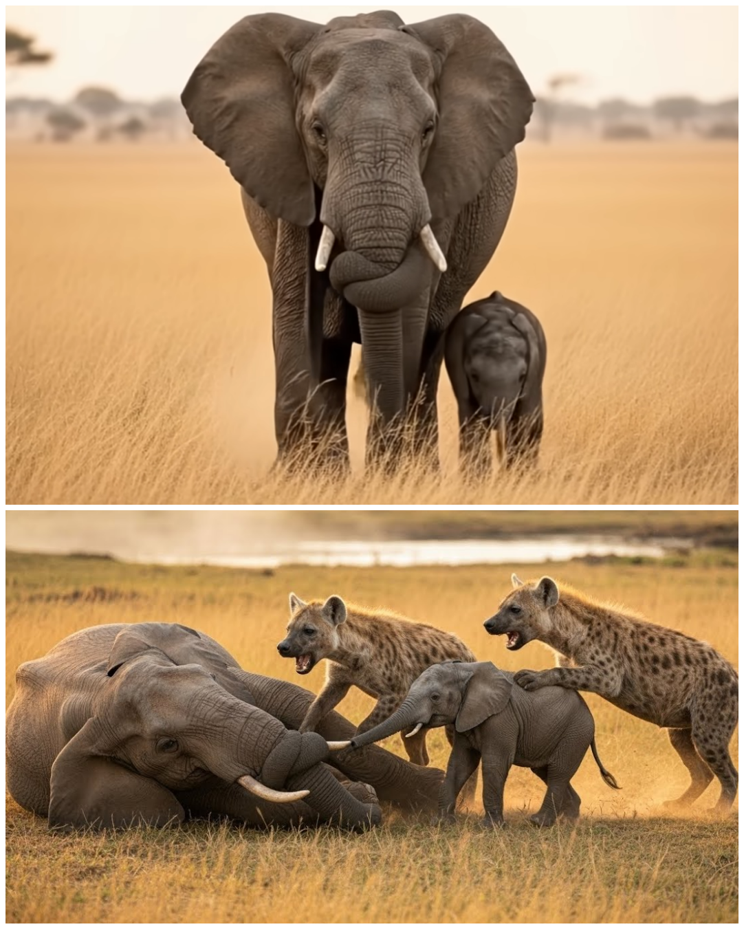 A mother elephant with her trunk tied in a knot saved her calf… Then the impossible happened