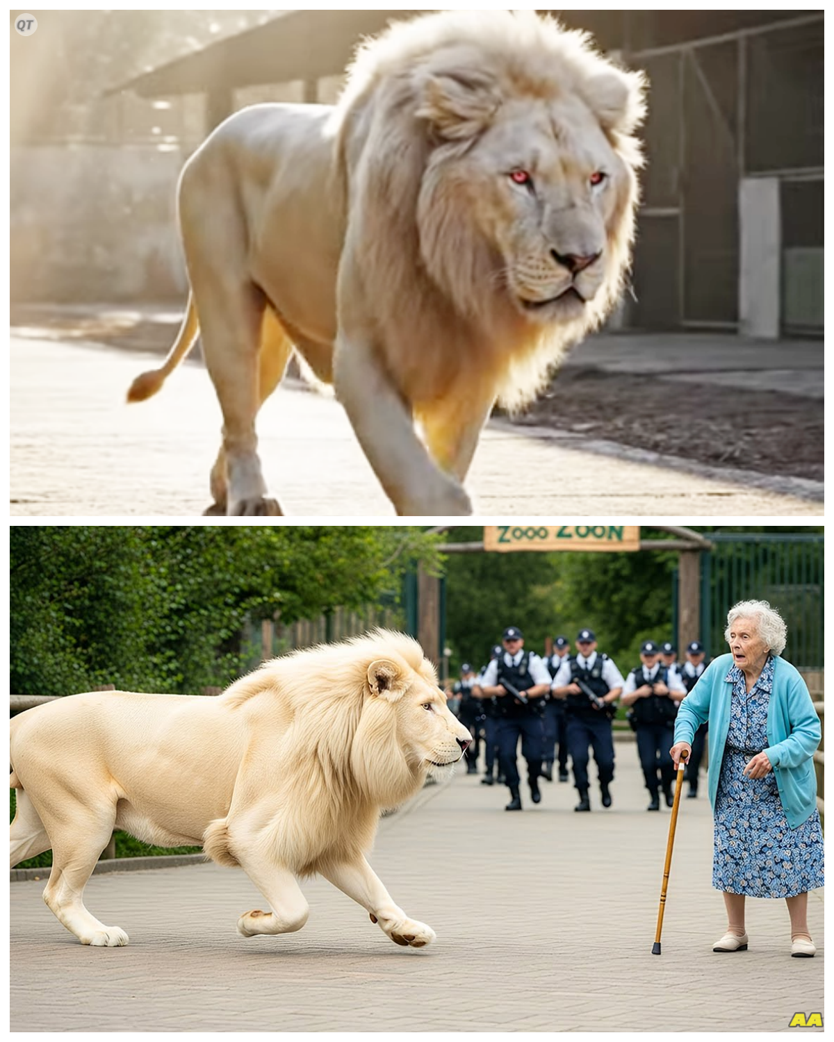 In a bustling safari park, excitement filled the air as visitors roamed freely, admiring the majestic animals.  But the atmosphere shifted dramatically when an unexpected event unfolded.  An albino lion, known for its striking beauty and rarity, managed to escape from its enclosure.  Panic erupted as families screamed and fled in all directions, desperate to escape the looming predator.  Yet amidst the chaos, one figure stood her ground—a fearless grandma, unshaken by the unfolding drama. 🦁👵  With a glint of determination in her eyes, she faced the lion, ready to confront the unknown.  What would happen next in this extraordinary encounter?  Scene of Chaos As the lion roamed the park, its powerful presence sent shockwaves through the crowd.  Parents grabbed their children, and teenagers dashed for the nearest exit, fear etched on their faces.  The sound of rushing footsteps and frantic cries filled the air, creating a cacophony of terror.  But there she stood, the grandma, her heart steady and her gaze unwavering.  While others fled, she took a deep breath, her years of life experience lending her a sense of calm in the face of danger.  What drove her to remain when everyone else was running for their lives? 🌍💪  The Unlikely Connection As the lion approached, curiosity sparked in its eyes, mirroring the bravery of the elderly woman before it.  She slowly extended her hand, her voice steady as she spoke softly, “It’s okay, my friend. I mean you no harm.”  The onlookers paused, their fear momentarily forgotten as they witnessed this unlikely connection.  Could it be that the lion sensed her fearlessness?  The grandma, with her silver hair and gentle demeanor, stood as a beacon of courage amidst the chaos.  What secrets lay behind her calm exterior, and how would this encounter unfold? 🦁❤️  A Moment of Understanding In that surreal moment, time seemed to stand still.  The lion, captivated by her presence, approached cautiously, its golden eyes locked onto hers.  The crowd watched in awe, their fear replaced by a mix of fascination and disbelief.  Could a bond form between a creature of the wild and a human who refused to back down?  As the lion neared, the grandma whispered, “We are not so different, you and I.”  What wisdom did she possess that could bridge the gap between their worlds? 🌿✨  The Unexpected Outcome Just as the tension reached its peak, the park rangers arrived, sirens blaring and lights flashing.  They shouted commands, urging everyone to retreat to safety, but the grandma remained rooted in place.  She understood that fear could create barriers, while compassion could forge connections.  As the rangers prepared to secure the lion, she took a step forward, her heart racing yet resolute.  Would she be able to communicate her intentions to the rangers and help them understand the unique moment unfolding before them? 🚨🦁  Conclusion In the midst of the chaos, the grandma’s bravery shone like a guiding light.  Her willingness to face the lion head-on challenged the very nature of fear and survival.  What would happen next?  Would the rangers heed her wisdom and allow her to help, or would they prioritize safety above all else?  The outcome of this extraordinary encounter hung in the balance, leaving everyone wondering what the future held for both the lion and the fearless grandma.  Click the link to read more 👇