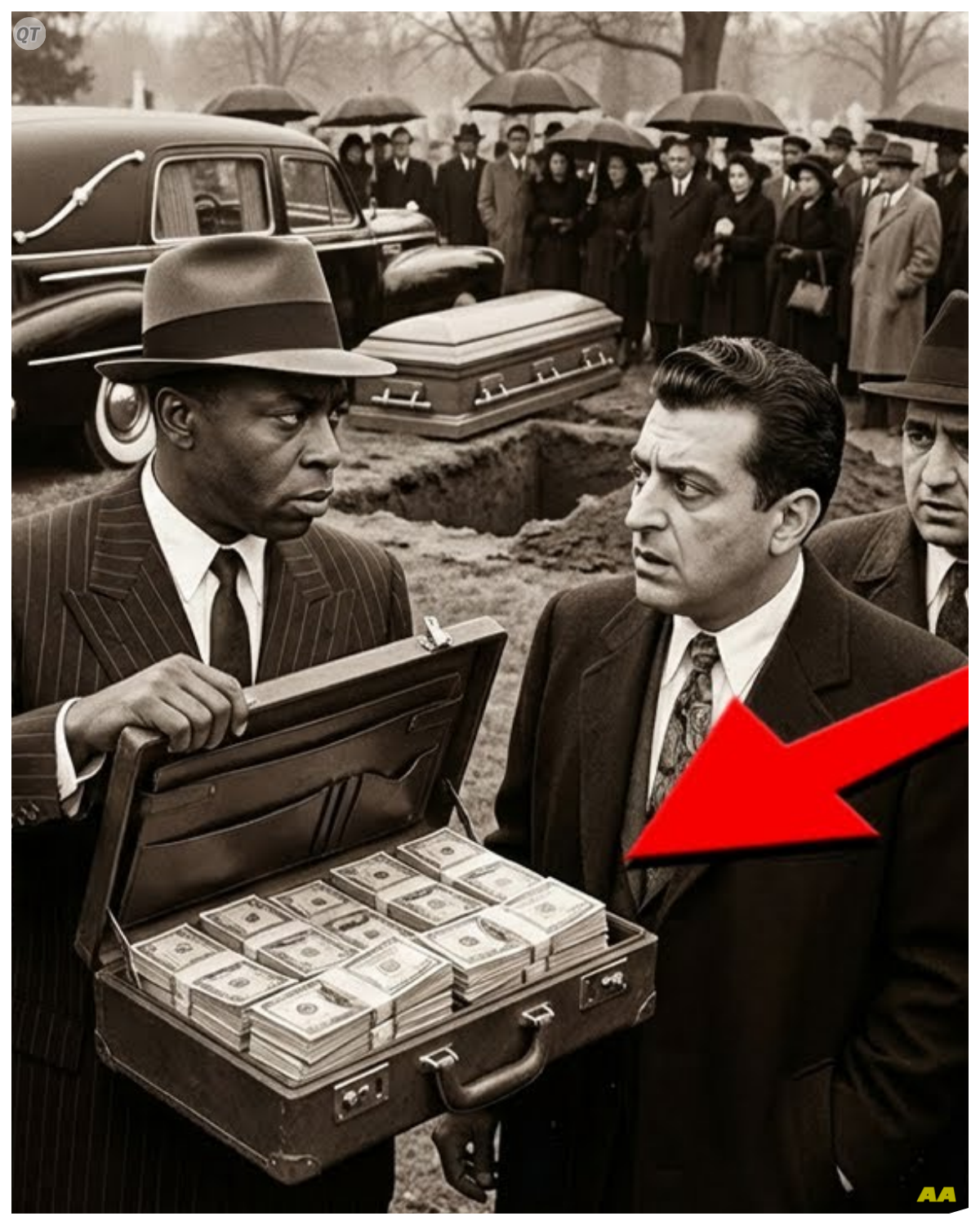 Bumpy Johnson Walked Into Dutch Schultz’s Funeral With $100K Cash—What He Did Made Every Mobster Bow  October 25th, 1935, 11:23 in the morning, Gate of Heaven Cemetery in Hawthorne, New York.  200 people gathered around an expensive bronze casket.  Dutch Schultz, one of the most powerful and feared gangsters in America, was being buried.  The mourers were a who’s who of organized crime.  Lucky Luciano, Meer Lansky, Frank Costello, Albert Anastasia, every major mob boss in New York attended, not out of love for Dutch, but out of respect for power.  You attended funerals of powerful men, even if you’d hated them in life.  Security was tight.  Dutch’s remaining crew stood watch, checking everyone who approached.  They’d heard rumors about revenge hits at funerals.  They weren’t taking chances.  At 11:23, a black Cadillac pulled up to the cemetery gates.  The guards approached, ready to turn away anyone not on the approved list.  Bumpy Johnson stepped out of the car, the only black man in a sea of Italian mobsters.  Behind him, Illinois.  Gordon carried a briefcase.  Leather, expensive, heavy……………