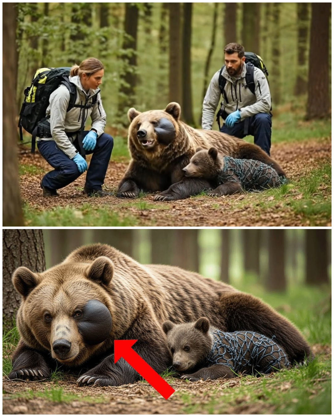 Incredible Rescue of a Sick Mother Bear and Her Cub Who Lay Helpless in the Forest for Hours