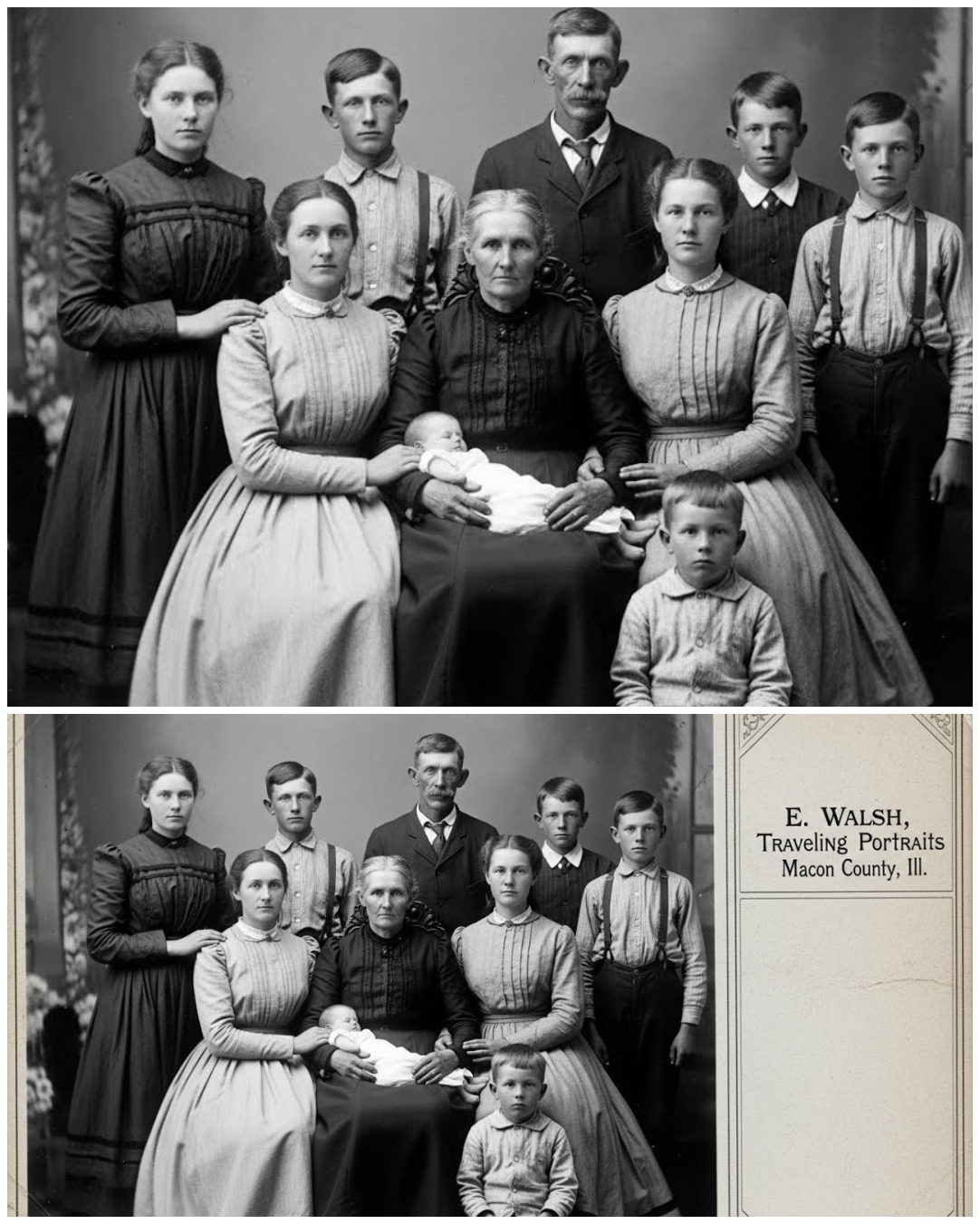 Everyone surrounds the mother in this 1920 portrait —what they’re shielding from the camera took…
