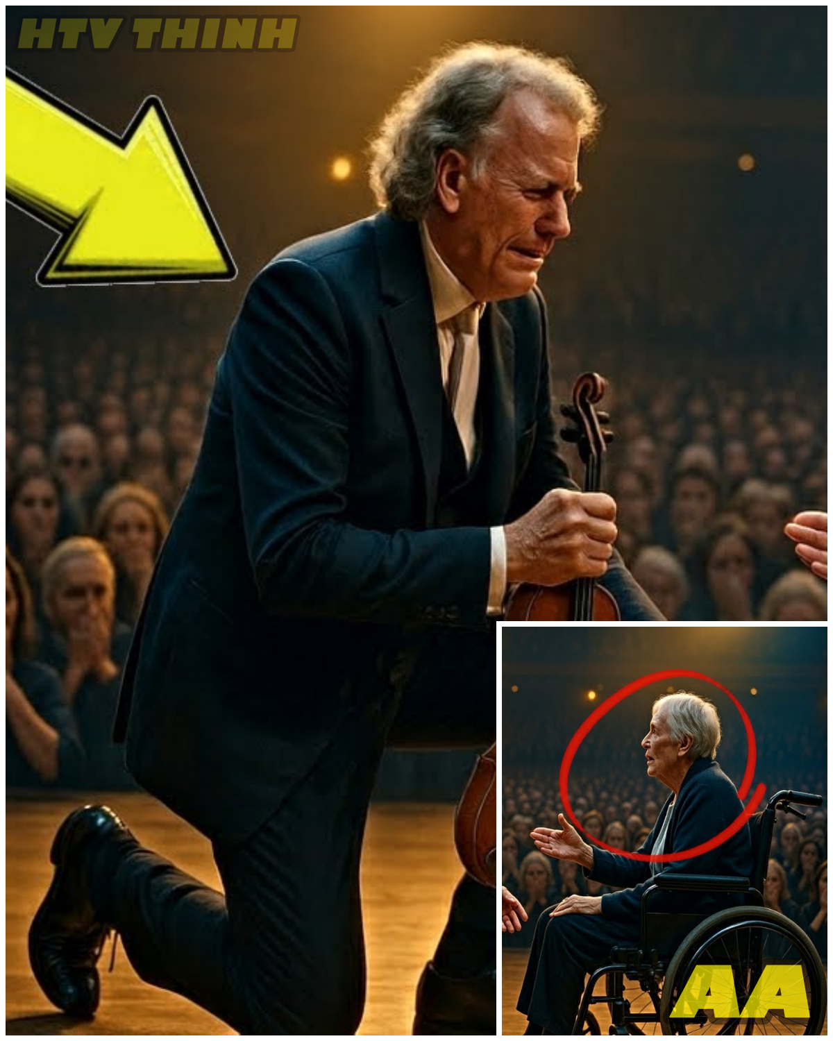 😱 ANDRÉ RIEU KNEELS IN FRONT OF A FAN IN A WHEELCHAIR… ASKS FORGIVENESS AND THE CONCERT BECOMES SILENT 😱 – HTT