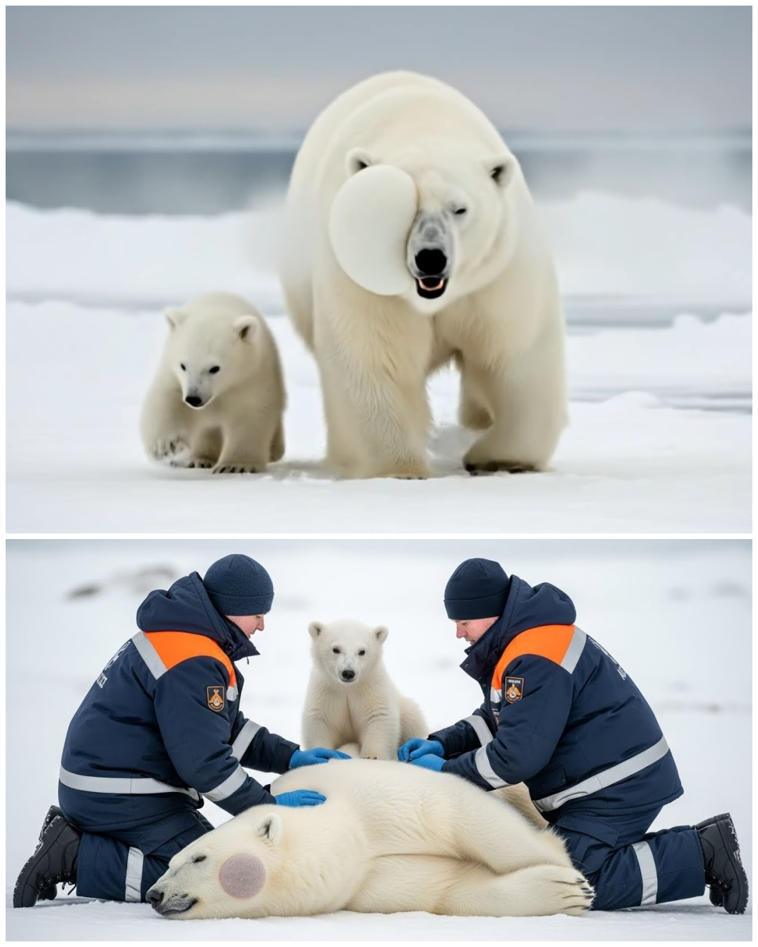 (VIDEO) Baby Polar Bear Walked for Hours to Help Its Weak Mother – What Rescuers Did Next Melted Hearts