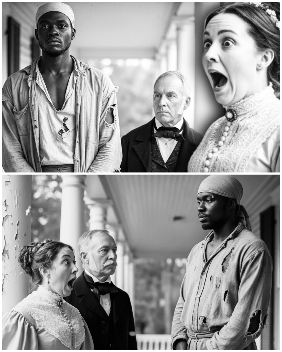 The master’s wife is shocked by the size of the new giant slave – no one imagines he is a hunter.