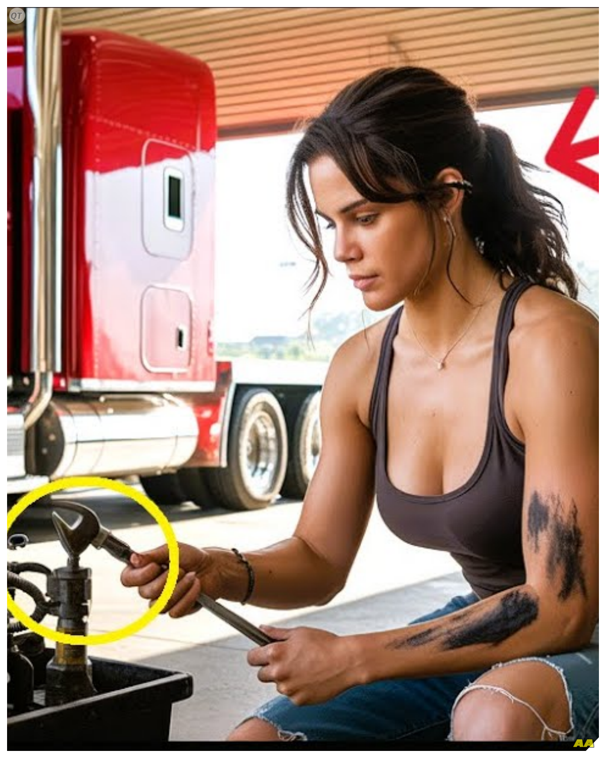 She Fixed His Truck for Free — Weeks Later, a Flatbed Trailer Arrived at Her Garage! She worked alone in a dim garage, scraping by with busted tools and calloused hands. That stormy night, when a tired trucker limped in, she offered help without hesitation. No charge, no fuss. She had no idea who he truly was. Weeks later, the sound of a diesel engine echoed again. But this time, it carried something that would bring her to her knees, overwhelmed by a gift she never imagined. Hit like and comment where you’re watching from. Your support brings more amazing stories. Now, let’s begin. Grace Monroe’s garage was modest. Nothing fancy, just a small concrete building off a quiet highway where most trucks rolled past without stopping. But for Grace, it was her world. Every bolt tightened, every engine fixed was a testament to years of hard work and dedication. She had talent few could match, a skill honed from a lifetime around machinery in Greece. Yet business had been slow, the town was sleepy, the roads less traveled, and her income barely covered rent and supplies. At 35, Grace carried herself with quiet confidence…………..