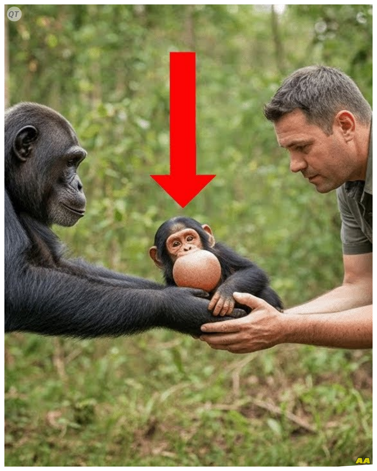 😱 The Unexpected Arrival: Who Will Come to Their Aid? The researchers stopped in their tracks, eyes wide with surprise as they observed the father chimp’s frantic gestures.  “Look! He’s signing!” one of them exclaimed, her voice filled with excitement and disbelief.  “We need to help them!” another chimed in, the urgency in his voice clear.  The father chimp felt a rush of relief wash over him, his heart pounding with hope.  “Please, come quickly!” he signed again, his movements becoming more animated.  The team quickly assessed the situation and moved closer, their hearts heavy with empathy for the struggling family.  “We’re here to help,” one of the researchers assured him, kneeling down to meet the father’s gaze.  But would their efforts be enough to save the baby chimp?  As they prepared to examine the little one, a sudden commotion erupted nearby, drawing everyone’s attention.  What new danger lurked in the shadows, threatening to disrupt their rescue mission?