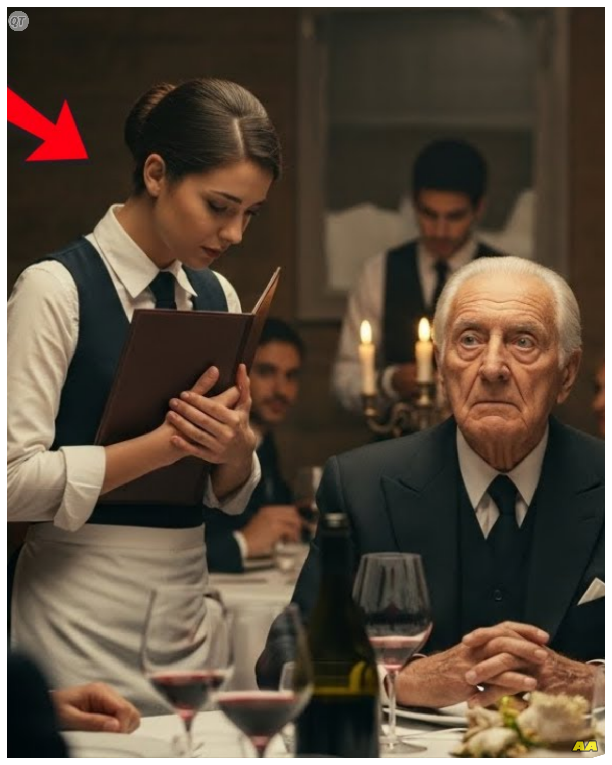 Shy Waitress Greeted the Mafia Boss’s Sicilian Father — Her Dialect Froze the Room  The clinking of silver forks against fine china didn’t just stop.  It was strangled into silence.  In the VIP section of the gilded obsidian, a room where billionaires usually bargained for politicians.  The air had turned so cold you could see your breath.  It wasn’t the air conditioning.  It was the man sitting at the head of the center table, Don Salvatoreé Morete.  He had just slapped a waiter for pouring the wine with the wrong hand.  Security guards reached for their jackets.  The restaurant manager was sweating through his suit.  And then Elellanena, the terrified waitress nobody ever noticed, stepped forward.  She didn’t apologize in English.  She didn’t speak in Italian.  She opened her mouth and spoke a dialect that had been dead for 40 years.  A dialect that made the Godfather drop his cane and stare at her like he had seen a ghost.  The Gilded Obsidian was not merely a restaurant.  It was a theater of war, disguised as a dining establishment, located in the beating heart of Manhattan, hidden behind velvet ropes and security scanners that cost more than most family homes.  It was where the city’s true power brokers came to feed………….