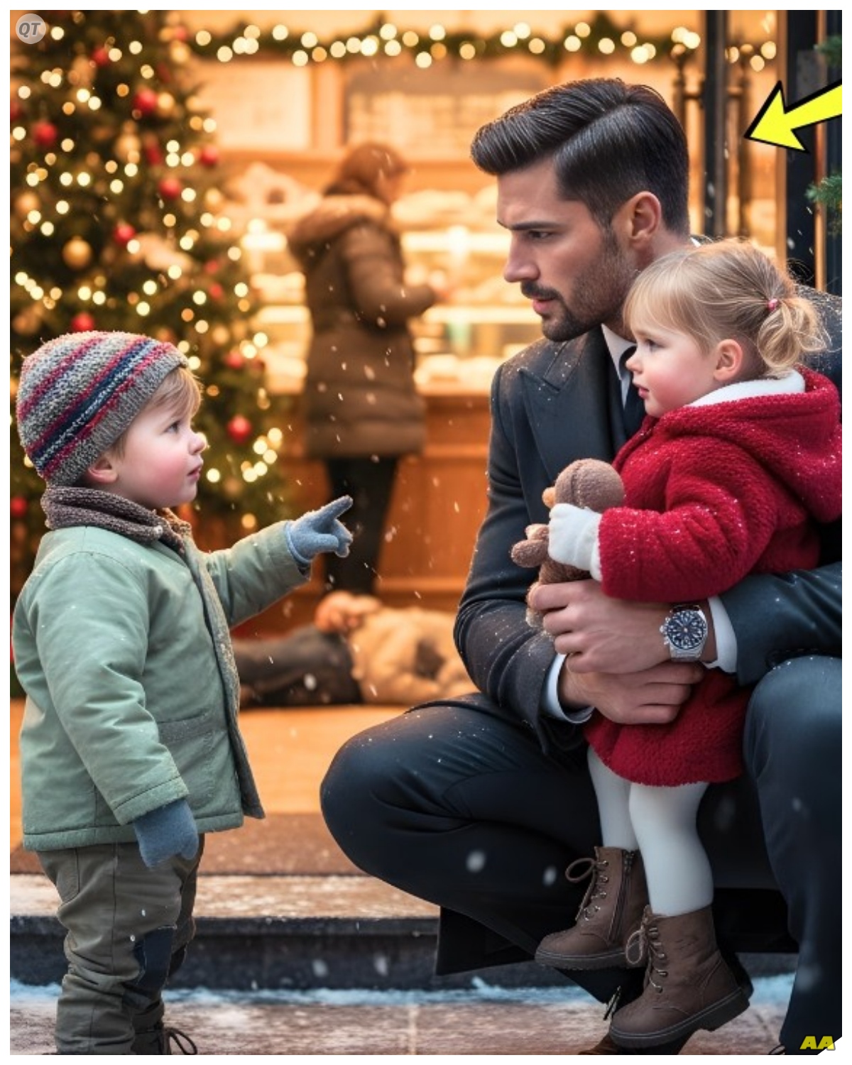 “Mommy hasn’t eaten… can you share Expired bread?”—The Boy Asked While Single Dad CEO Walked Into  Mommy hasn’t eaten.  Can you share expired bread? The boy asked while single dad CEO walked into the bakery.  The night of December 23rd settled cold and unforgiving over the small town.  Snow twisting through the air in thick winddriven sheets.  Street lights glowed faintly behind the blur, stretching pale beams across the frozen sidewalks.  At the end of the street, a small bakery shone with soft warmth.  Its windows fogged, its shelves partly emptied after a long day.  Inside, the last customer stepped out as a tired employee flipped the sign to closing soon.  Just outside that fragile circle of warmth, tucked against the sidewall, sat a woman and her child.  Laya Dawson leaned against the brick, her pale fingers trembling where they clutched her thin coat.  Her long, light blonde hair was tangled from the cold.  Her face, usually gentle, had gone gray from hunger.  She hadn’t eaten in 2 days, saving every scrap for her son.  Her breaths grew shorter, weaker, as though each one cost her something she no longer had.  Beside her, four-year-old Milo sat huddled close, trying to make himself small against the wind.  His coat was thin and offered little protection.  Snow dusted his lashes, but he refused to cry………