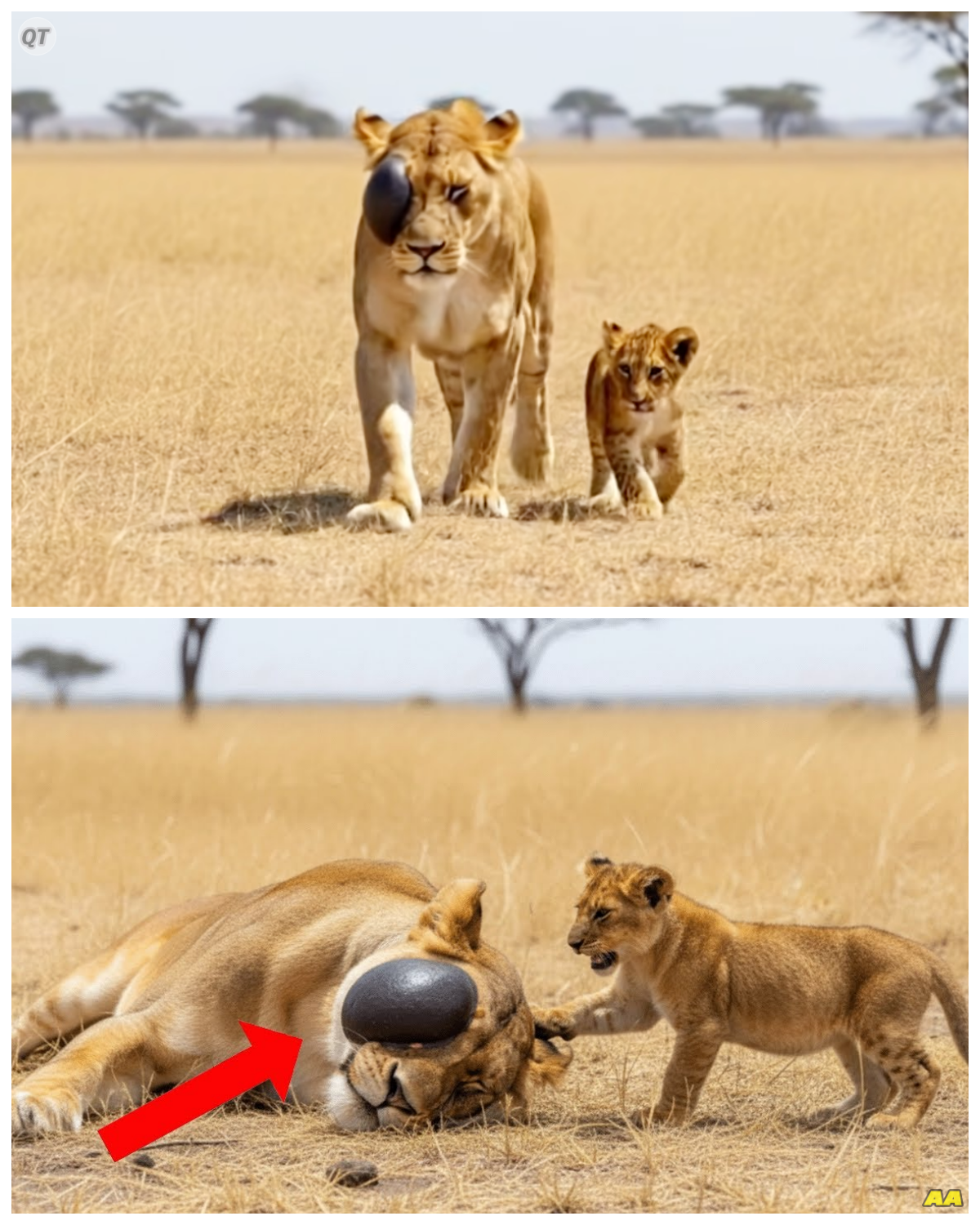 In the heart of the African savannah, a father lion faced an unimaginable challenge. 🦁  His beloved cub lay sick and weak, the once vibrant spirit now dimmed by illness. 😢  For four grueling days, he traversed the harsh landscape, driven by an instinctual love that propelled him forward.  Each step was a testament to his determination, the relentless sun beating down on him as he pushed through the dust and heat. 🌞  With every passing hour, the weight of his mission grew heavier, the fear of losing his precious child gnawing at his heart.  Finally, after what felt like an eternity, he spotted a group of humans in the distance, hope igniting within him.  But when they approached, the shocking truth of the situation would leave everyone speechless.  What secrets lay hidden in the savannah that could change everything for this lion family?  Click the link to read more 👇