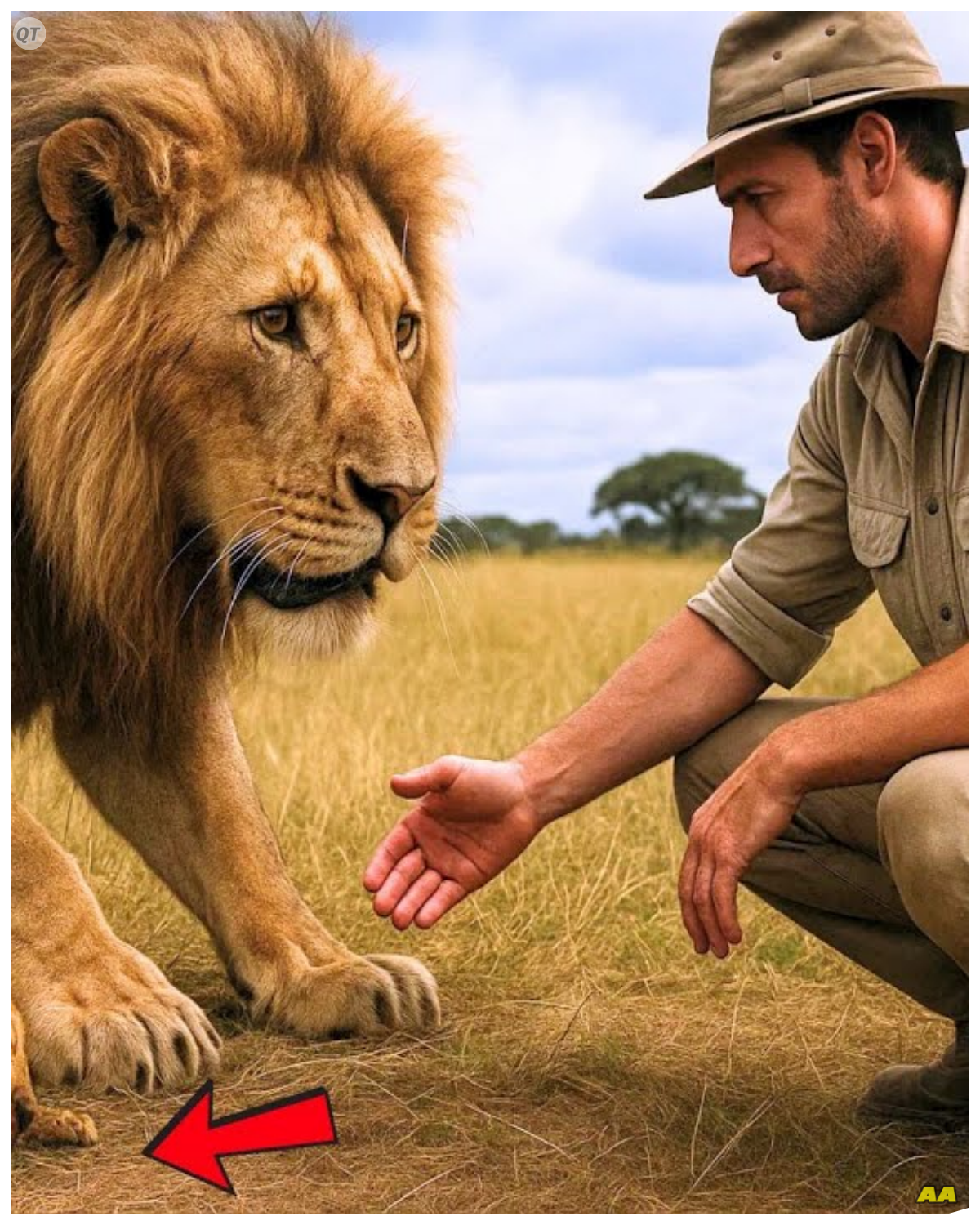 A Desperate Lion Begged a Man to Save His Dying Cub — What Happened Next Shocked Everyone  A desperate lion begged a man to save his dying cub.  What happened next shocked everyone.  Dr.Noah Callaway’s heart hammered against his ribs as he stared into the amber eyes of the massive male lion standing just 20 ft away.  15 years of wildlife veterinary work in Kenya’s Masai Mara had taught him one immutable rule.  A male lion with a cub was the most dangerous animal on the savannah.  Yet something about this encounter defied everything he knew about lion behavior.  The lion wasn’t charging, wasn’t roaring, wasn’t displaying any of the typical aggressive postures that preceded an attack.  Instead, the massive predator paced back and forth with agitated movements, occasionally looking back at something in the grass before returning his intense gaze to Noah.  Most shocking of all, the lion was vocalizing, not with roars or growls, but with a series of guttural grunts and chuffing sounds normally reserved for communication between pride members.  He’s trying to tell me something,” Noah whispered to himself, his professional curiosity momentarily overriding his survival instinct.  Just 10 minutes earlier, Noah had been conducting a routine health assessment on a sedated elephant with his research team when the radio crackled with an urgent message from the park rangers…………