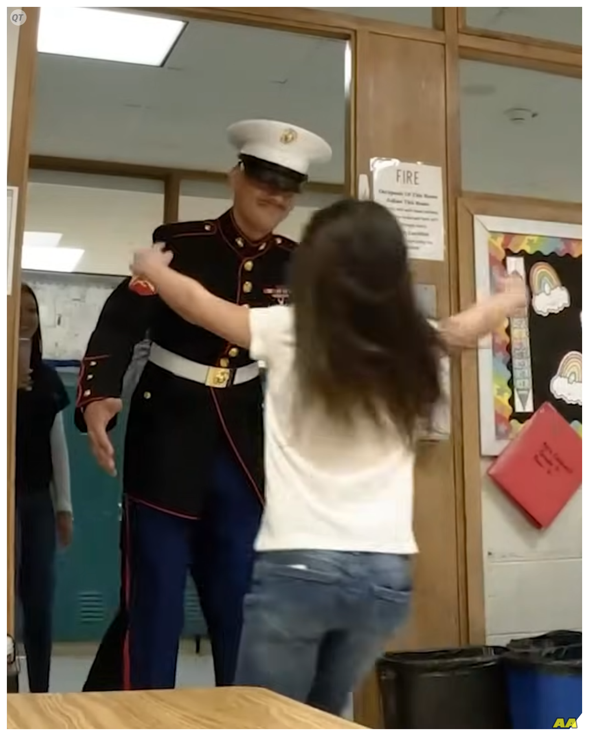 Story Opening: A Soldier’s Surprise Visit to His Daughter The schoolyard buzzed with excitement as children played and laughed during recess.  Among them, a young girl named Lily sat on a swing, her heart heavy with the absence of her father, a soldier deployed overseas. 💔  Every day, she looked forward to the stories her friends shared about their dads, but her own father’s absence felt like a missing piece of her heart.  Just as the bell rang, signaling the end of recess, Lily’s gaze wandered toward the school entrance.  Suddenly, a familiar figure appeared, standing tall in a military uniform, and her heart raced with disbelief.  “Dad?” she whispered, her eyes widening in surprise.  As he stepped closer, the world around her faded into the background.  “Surprise, sweetheart!” he called out, his voice filled with warmth and love.  In an instant, Lily jumped off the swing, rushing toward him with tears of joy streaming down her face.  “Daddy!” she cried, throwing her arms around him as they embraced tightly.  “I’ve missed you so much!” she exclaimed, burying her face in his shoulder. 😭  “I missed you too, Lily. More than anything in the world,” he replied, holding her close, feeling the warmth of their reunion wash over them.  The other children paused to watch the touching scene unfold, their faces lighting up with smiles at the sight of their friend’s happiness.  As they pulled back, Lily looked up at her father, her eyes sparkling with joy.  “Why are you here? I thought you wouldn’t be back for a long time!” she said, her voice a mix of excitement and disbelief.  “I couldn’t stay away any longer. I wanted to surprise you and see how much you’ve grown,” he said, ruffling her hair playfully.  They spent the afternoon together, sharing stories and laughter, creating memories that would last a lifetime.  But as they played, the reality of his deployment lingered in the background, a bittersweet reminder of the time they had left.  What adventures awaited them during this precious visit, and how would they make the most of their time together?  The answers hung in the air, waiting for them to explore.  To be continued...  Click the link to read more 👇