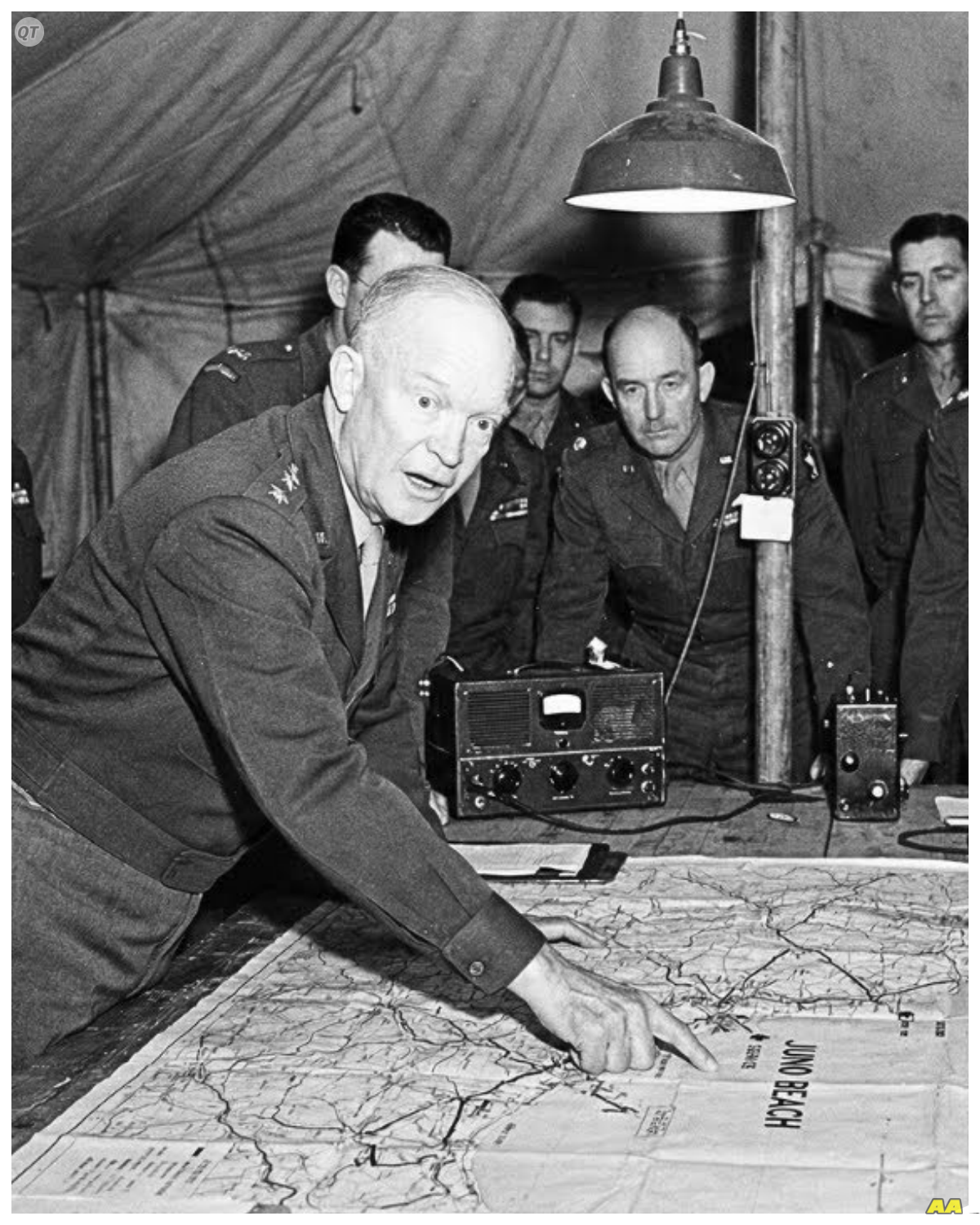 What Eisenhower Told His Staff When Canada Broke Through Juno Beach in Just 47 Minutes  June 6th, 1944, Southwick House, Portsmouth, England.  The clock on the wall read 9:30 in the morning.  Supreme Commander Dwight D.  Eisenhower stood in the map room with his hands behind his back.  His face was gray with worry.  He had not slept in two days.  All around him, officers rushed back and forth with papers and radio reports.  Phones rang constantly.  The biggest military invasion in human history was happening right now, and Eisenhower was the man in charge of it all.  The reports coming in were not good.  At a beach called Omaha, American soldiers were dying by the hundreds.  They were pinned down on the sand.  German machine guns cut them down as soon as they left their boats.  At another beach called Sword, British troops were struggling to move forward.  The Germans were fighting hard.  The invasion that was supposed to sweep across France was stuck.  Men were dying on five different beaches, and Eisenhower could only wait and hope and pray that his plan would work.  Then a young officer rushed into the room.  He carried a single piece of paper……………