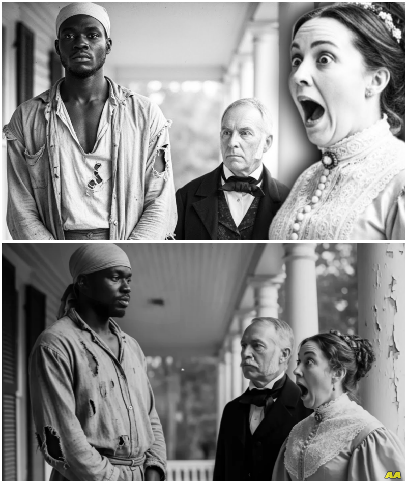 The master’s wife is shocked by the size of the new giant slave – no one imagines he is a hunter.