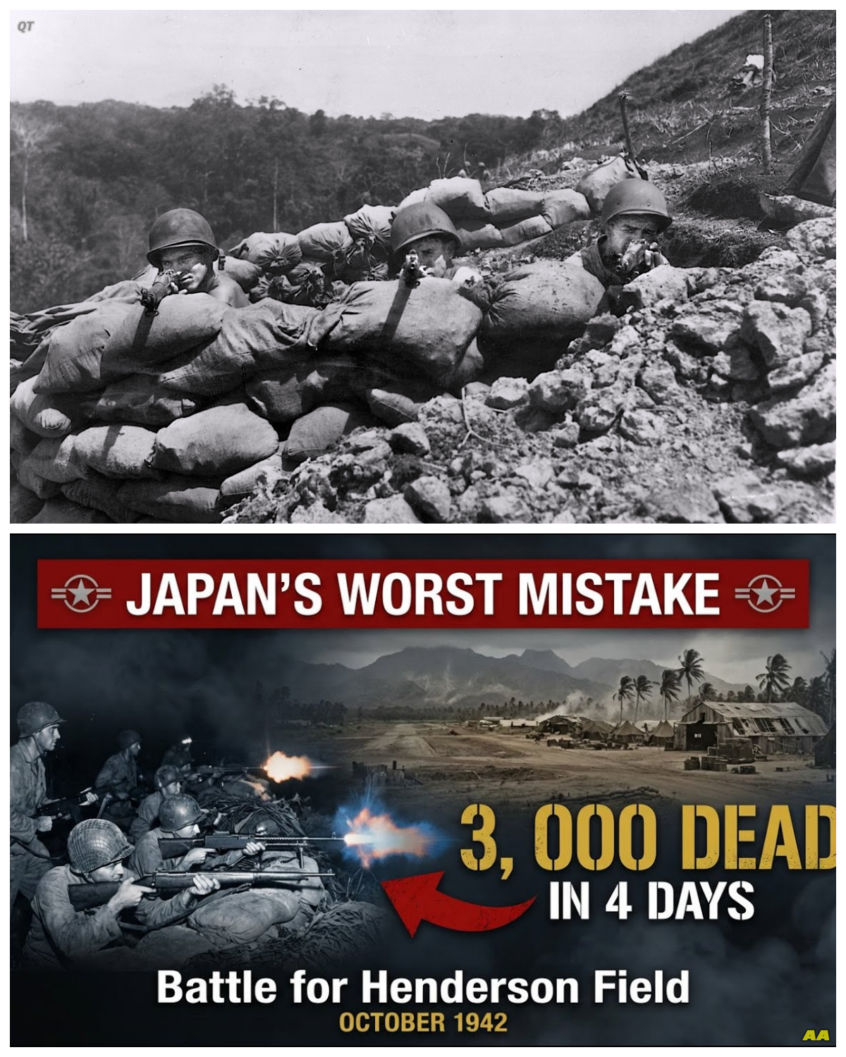 In October 1942, Japan launched what they believed would be the decisive battle to recapture Henderson Field on Guadalcanal. Instead, it became one of the most lopsided defeats in Pacific War history. Between 2,200-3,000 Japanese soldiers were killed versus fewer than 100 Americans in just four days of brutal combat from October 23-26, 1942. This documentary explores why Japan’s assault on Henderson Field was such a catastrophic strategic mistake—from intelligence failures that underestimated American forces by 200%, to the logistical nightmare of the Maruyama Trail, to the heroic stands of Medal of Honor recipients John Basilone and Mitchell Paige. 📍 KEY TOPICS COVERED:  Strategic importance of Henderson Field to the Guadalcanal Campaign Japan’s flawed three-pronged battle plan and coordination failures The disastrous premature tank attack at Matanikau River Sergeant John Basilone’s legendary machine gun defense Sergeant Mitchell Paige’s solo stand against 2,700 Japanese soldiers Why this battle became the turning point of the Pacific War The retreat through “Starvation Island” and Japan’s inability to recover  This battle destroyed Japan’s offensive capability on Guadalcanal and marked the permanent shift from Japanese advance to Allied counteroffensive in the Solomon Islands. The 2nd Sendai Division—one of Japan’s elite units—became “incapable of further offensive action” after losing thousands in frontal assaults against prepared American positions. FEATURED UNITS:  U.S. 1st Marine Division 164th Infantry Regiment (North Dakota National Guard) Japanese 2nd (Sendai) Division 17th Army under Lt. Gen. Harukichi Hyakutake Cactus Air Force Full in the comment 👇