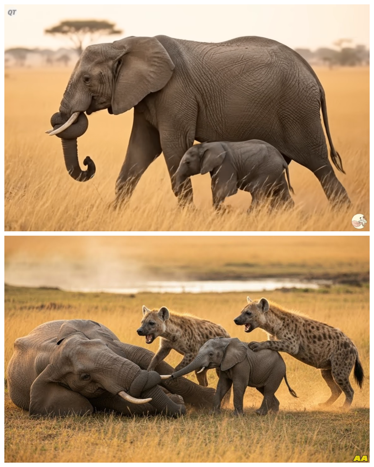 A mother elephant with her trunk tied in a knot saved her calf… Then the impossible happened  No real animals were harmed. 🤖🌿  In the vast African savanna, a mother elephant with an injured trunk struggles to survive alongside her calf. Despite exhaustion and constant danger, she stays close to her baby, trying to protect it in the harsh conditions of the wild. 🐘💔 When her condition worsens, the young calf sets off in search of help.  This story focuses on maternal instinct, the deep bond between mother and child, and the challenges of survival in a natural environment. 🤍  The video is created for storytelling purposes and aims to inspire empathy, respect, and greater care for wildlife. 🌍 Full in the comment 👇