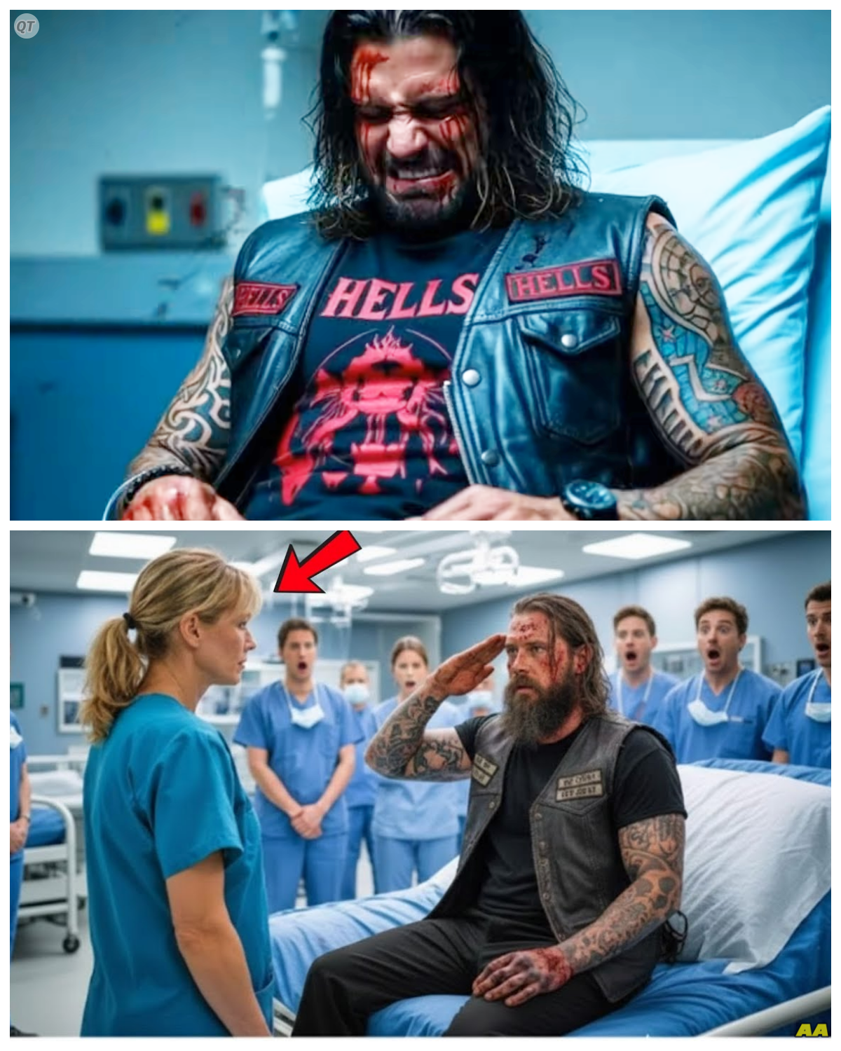 The Doctors Laughed At The “New Nurse” — Until The Wounded Hells Angel Saluted Her.  The trauma bay fell silent.  A wounded Hell’s Angel.  Ribs cracked, barely breathing, locked eyes with the new nurse everyone had just mocked.  His hand shot up, gripping her wrist with impossible strength.  Then, through gritted teeth and tears, he forced his trembling hand into a salute.  “Staff sergeant!” he rasped.  The doctors froze.  This wasn’t a rookie they’d been laughing at.  But what had this small framed woman done in a war zone that made a ruthless biker cry? Before we continue, please subscribe to this channel and let us know in the comments where you are watching from.  Enjoy the story.  The whale of sirens tore through the night, shattering the uneasy calm of the city streets.  Emergency lights painted everything in harsh reds and blues, flickering across asphalt slick with rain.  In the chaos, the doors of the emergency room burst open, flung wide as paramedics raced inside.  Each step echoing like a drum beatat of urgency.  The air was thick with adrenaline and the metallic tang of blood.  Every second counted, every movement carried the weight of life and death.  The team moved with practiced precision………. Full in the comment 👇