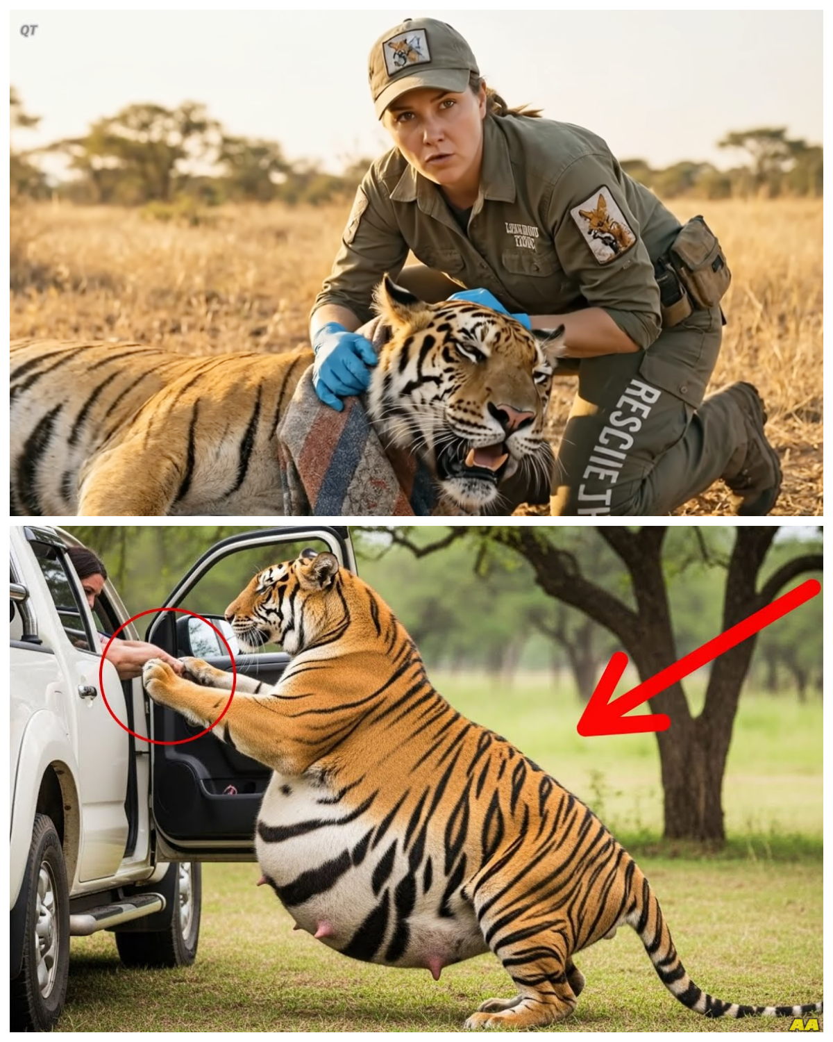 “‘They Won’t Take My Cubs!’: A Pregnant Tiger’s Fearless Stand Against Human Vehicles Captivates Hearts Worldwide! 🐾” As she faces the terrifying reality of human encroachment, this courageous tiger’s fierce determination to protect her unborn cubs reveals a shocking narrative of survival and resilience, sparking a global outcry for wildlife protection and leaving viewers questioning the morality of our coexistence with nature. 👇