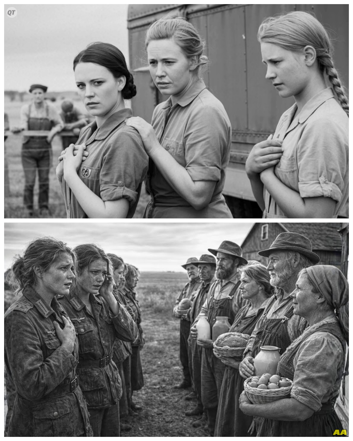 “Are These Our Cousins?”—German Women POWs Stunned by Canadian German Settlers  September 14th, 1944.  The Canadian prairie stretched endlessly beneath an autumn sky.  Golden wheat fields rolling toward distant horizons like waves frozen in amber.  In a small work camp outside Medicine Hat, Alberta, something unprecedented was about to unfold.  When the transport trucks arrived carrying German women, prisoners of war, the local population gathered along the fence line to witness their arrival.  But among those watching were faces that would change everything the prisoners believed about their identity, their country, and their place in the world.  The trucks rolled to a stop in clouds of prairie dust.  their canvas covers concealing the cargo of 32 young women who had crossed an ocean as enemies of the Allied cause.  These were members of the German Women’s Auxiliary Corps captured during the Allied advance through France and Belgium.  They had served as radio operators, medical personnel, and administrative clerks for the Vermacht, believing they were defending their homeland against those who sought to destroy it.  Now they found themselves in a landscape so vast and foreign it seemed like another planet entirely.  23-year-old Hilda Osterman was among the first to step down from the truck.  She had been a radio specialist in Cologne before the war consumed everything she knew…………. Full in the comment 👇