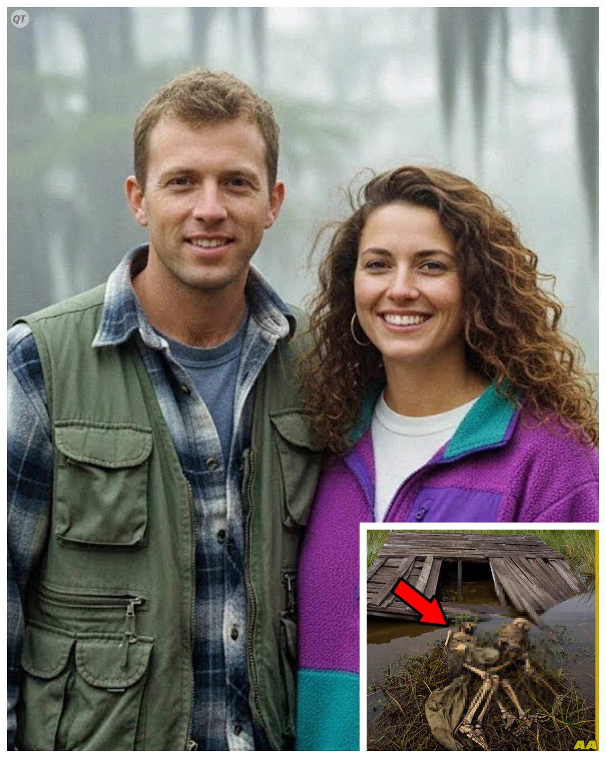 Couple Vanished in Florida Swamps — Skeletons Found Under Floating Cabin… On March 12th, 2005, two alligator hunters traveling through the backwaters of Big Cypress National Preserve in Florida noticed something unusual. The corner of a rotten roof was sticking out of the water. It was an old floating hut that had apparently been torn from its moorings many years ago and dragged into this remote spot. Under the water, beneath rotten planks and tangled roots, they found two skeletons wrapped in tarpollen and weighed down by heavy marsh turf. The bones were tied together. One of the skulls bore a clear mark from a blow with something like an axe. This discovery was the key to solving a mystery that had been considered unsolvable for 12 years. stories of how an ordinary tourist trip turned into a nightmare and how the swamp, which seemed to have swallowed its secret forever, finally gave it back. It all began in October 1993. Scott and Lauren Garner, a young couple from Georgia, decided to spend their vacation in the wilderness. They were in their early 30s, both of whom loved hiking and considered themselves experienced hikers. This wasn’t their first outing. They prepared thoroughly. They bought a new sturdy canoe, gathered the best equipment, and most importantly, purchased a GPS beacon, a rare and expensive item for personal use at the time. The idea was simple, to embark on a week-long journey through the waterways of Big Cypress National Preserve, one of the wildest and most untamed places in all of Florida. They plan to follow a well-known but challenging route, enjoying the silence and nature……………