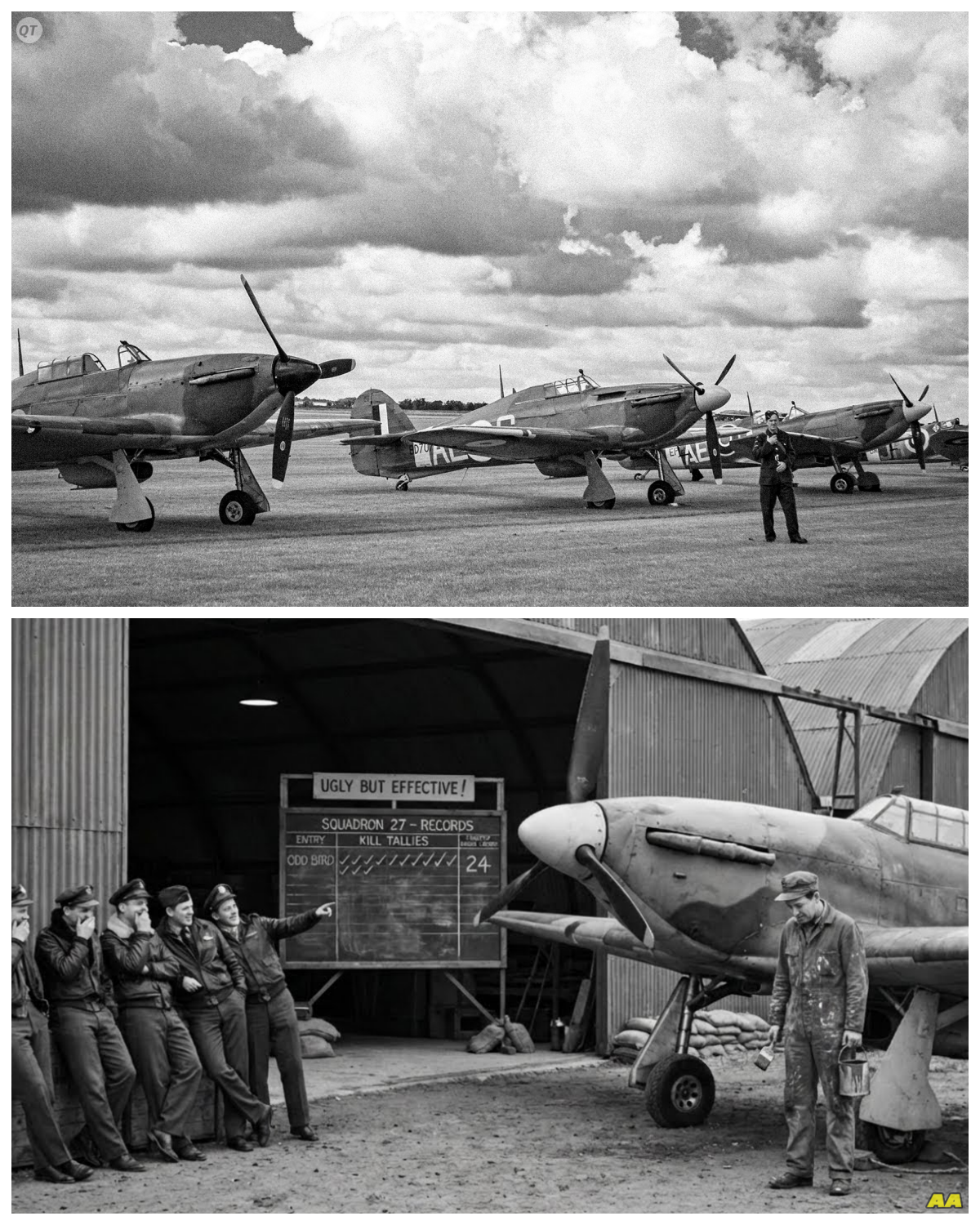 Squadron Mocked His “Ugly” Paint Job — Until It Made Enemy Pilots Lose Him Every Time  The Mustang rolls hard left and Captain Paul Hexter’s world becomes a spinning blur of desert sand and pale blue sky.  Through his canopy, he catches a glimpse of the Messersmid BF 109 closing from 5:00.  Cannon rounds stitching the air around him.  It’s June 14th, 1943 over the scorching wasteland of Tunisia.  And Hexter knows what comes next.  Every Allied pilot knows once a German fighter locks onto you in visual range, you have perhaps 8 seconds before the gunfire finds its mark.  Hexter throws his P-51A into a desperate climbing turn, pulling so hard that gray edges creep into his vision.  The BF109 follows, its yellow nose cone distinct against the Mediterranean sky.  But then something extraordinary happens.  The German pilot’s firing solution collapses.  Hexter watches in his mirror as the 109 breaks off, circling in confusion, searching for a target that seems to have simply vanished into empty air.  What the Luftvafa pilot doesn’t know, what nobody outside a handful of skeptical American engineers knows is that he’s just been beaten by a paint job.  At this moment in the North African campaign, the statistics are brutal.  Allied reconnaissance pilots flying low-level missions suffer a staggering 43% loss rate.  The German fighters defending occupied Tunisia are veterans of three years of warfare……….. Full in the comment 👇