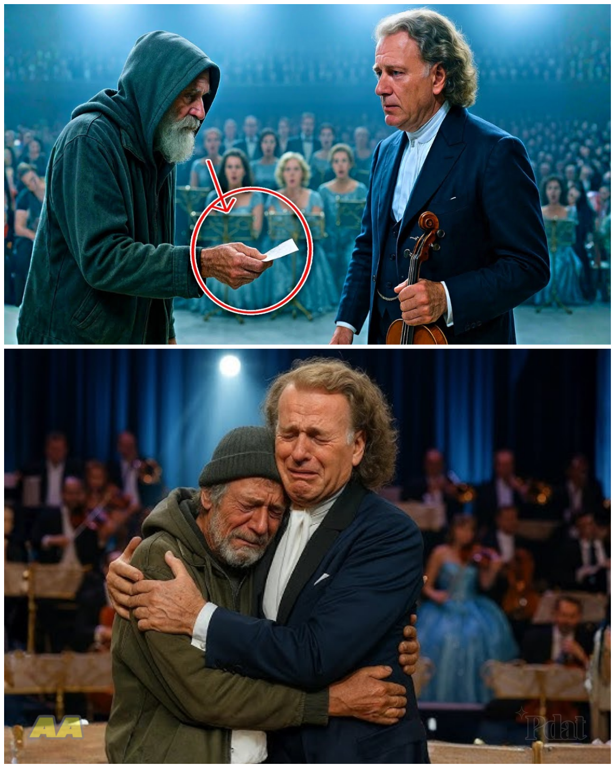 BLIND HOMELESS MAN STORMS STAGE… GIVES NOTE TO ANDRÉ RIEU AND MAKES HIM CRY