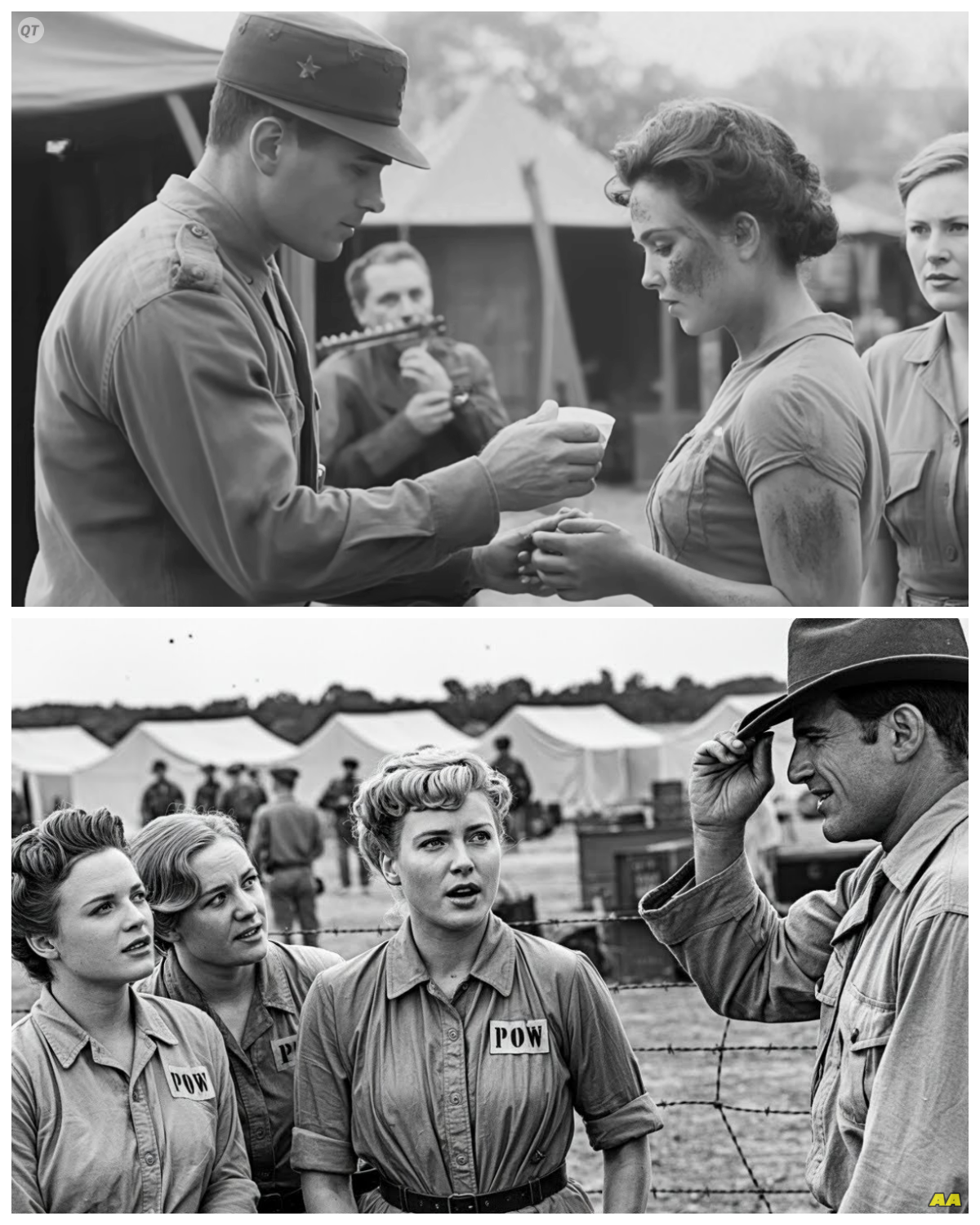 German Women POWs in Texas Were Shocked When a Cowboy Called One of Them “Darlin’”  March 15th, 1945.  The transport truck rattled down a dusty Texas road, carrying cargo that would have seemed impossible just months earlier.  32 German women prisoners of war heading toward a makeshift detention facility outside San Antonio.  Through the canvas covering, 22-year-old Greta Hoffman caught glimpses of a landscape so vast and empty, it made her stomach tighten with unfamiliar anxiety.  This wasn’t the rolling green hills of Bavaria, she remembered.  This was something else entirely, something that felt like the edge of the world itself.  The women sat in rigid silence, their gray auxiliary uniforms stained with the long journey across the Atlantic.  They had been captured in Belgium during the final chaotic months of the war, serving as communications operators and administrative personnel for retreating mocked forces.  Now they found themselves in the heart of enemy territory, thousands of miles from anything familiar.  Greta clutched a small photograph of her family’s farm near Munich, the only possession she had managed to keep through the chaos of capture and transportation.  Her younger sister smiled up at her from the faded image, frozen in a moment that felt like it belonged to another lifetime.  When the truck finally stopped and the canvas was pulled back, the blast of Texas heat hit them like opening an oven door………… Full in the comment 👇