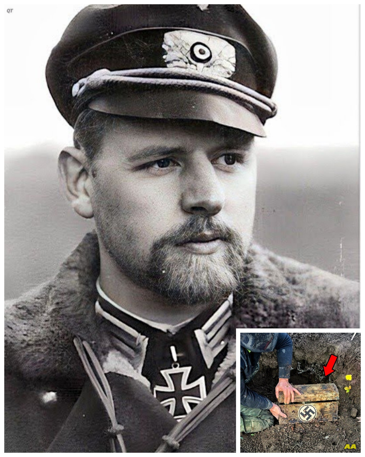 Wehrmacht Major Fled the Eastern Front — 79 Years Later, His Buried Field Chest Was Found in Poland  It was the sort of place you’d expect to find old bottles or rusted farm tools quiet pinecovered a few kilometers off any marked trail near the Bawisha forest.  Dense undergrowth choked the path and the air smelled faintly of wet moss and iron.  For two hobbyist metal detectorrists from Hajnufka, it was just another weekend scan, a chance to escape the noise of the world and chase whispers from the past.  The beeping started faint and inconsistent, but it grew louder with each sweep.  At first, they assumed it was just scrap, maybe a leftover Soviet casing or a broken tractor part.  But when the shovel hit metal and kept hitting it, the tone changed.  They uncovered the edge of something square, thick, and stubborn.  It took an hour of digging, clearing away layers of claypacked soil and half-rotted roots before the box finally revealed itself an old military field chest reinforced with riveted iron and sealed tight with two corroded latches…………. Full in the comment 👇