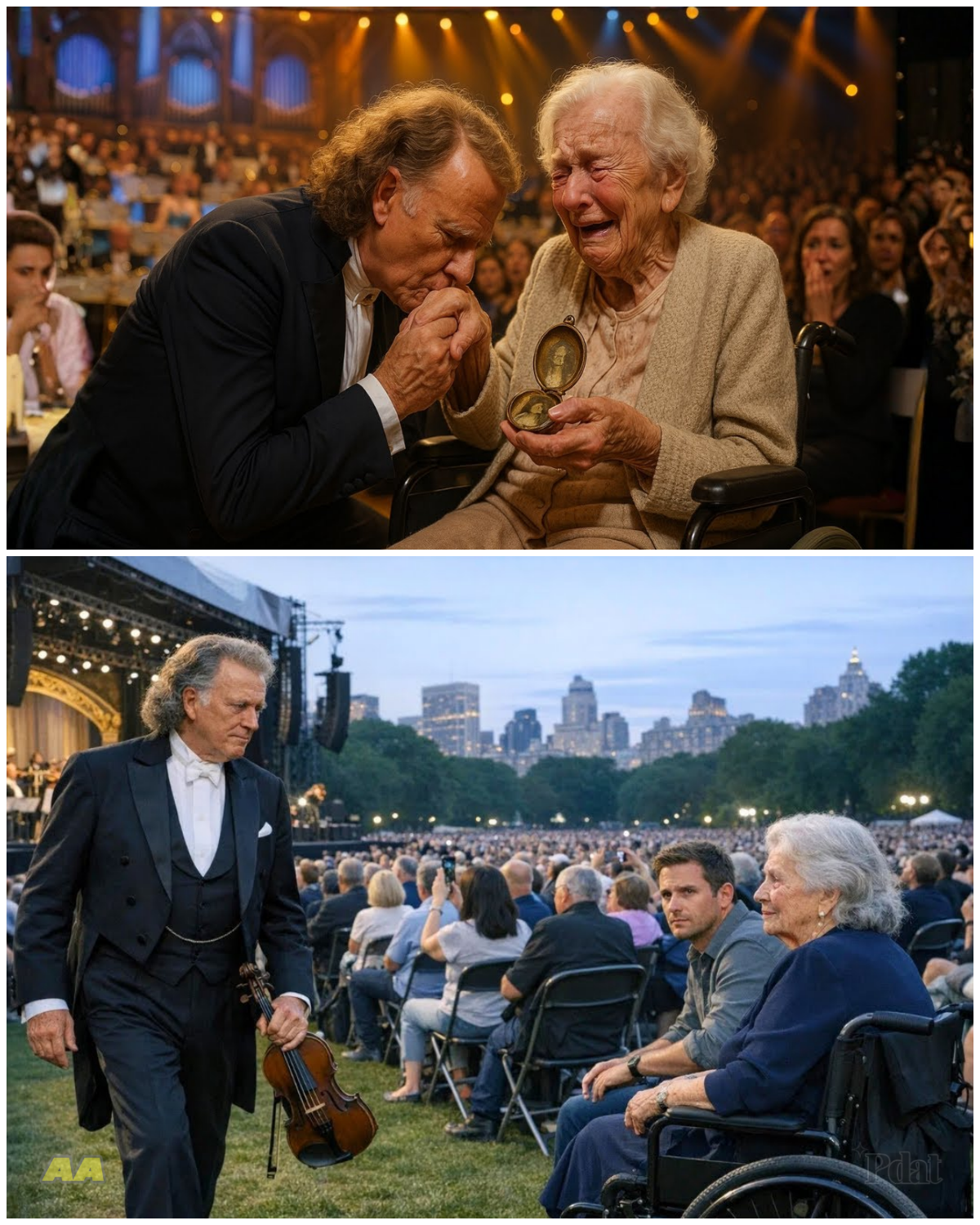 ANDRÉ RIEU KNEELS BEFORE FAN IN A WHEELCHAIR… ASKS FOR FORGIVENESS AND THE CONCERT FALLS SILENT