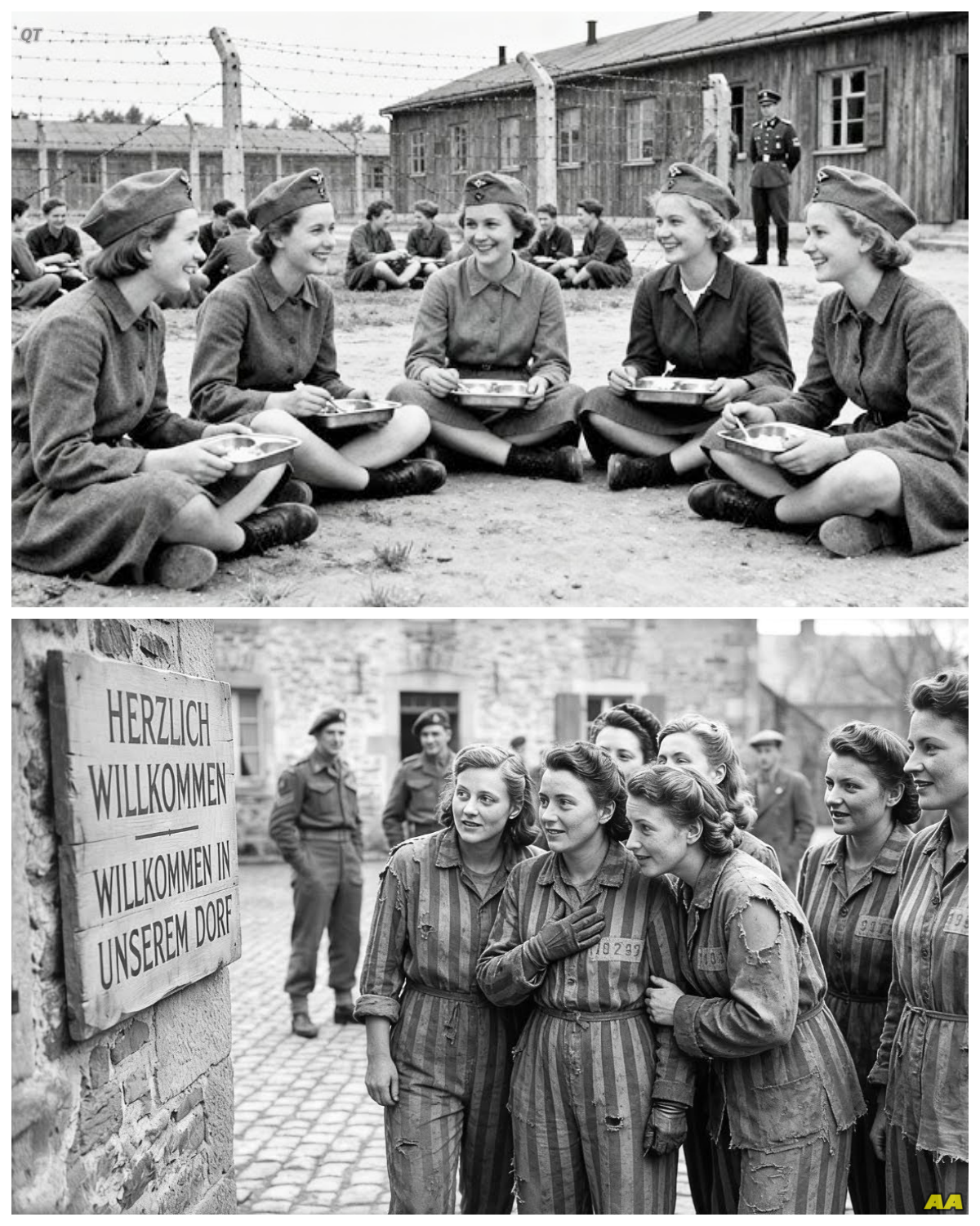 Are We In The Wrong Country?”—German Women POW Shocked That Canadian Villagers Spoke German Fluently  April 1943, the hot North African sun beat down on three German women standing in a British interrogation tent near the ruins of Bizerte, Tunisia.  Greta Hoffman pressed close to Leisel Bower and Margaretta Schneider, her hand shaking.  A British officer walked past them, speaking to another soldier.  The words coming from his mouth made Greta’s heart stop.  He was speaking perfect German, not broken German, not German with an accent.  Perfect German like he grew up in Hamburgg, just like she did.  Greta grabbed Leisel’s arm and whispered, “Did you hear that? Are we in the wrong country?” The younger woman’s eyes went wide with confusion.  Even Magda, who always stayed calm, looked troubled.  They had been captured by the British three days ago.  Everything they knew told them the British spoke English, not German.  Something was very wrong.  Or maybe something was very different from what they had been told.  The spring of 1943 brought disaster to German forces in North Africa.  After months of fighting in the desert, Raml’s Africa finally collapsed………… Full in the comment 👇